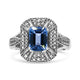 .925 Sterling Silver Diamond Accent and 8X6 mm Emerald-Shape Blue Topaz Ring (I-J Color, I2-I3 Clarity) - Evallys.com