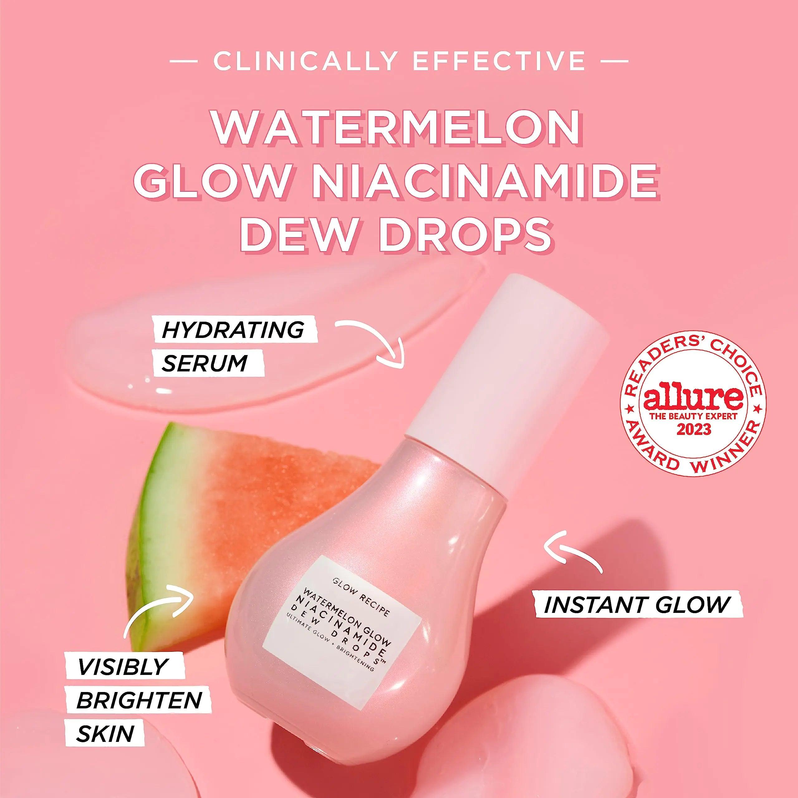 Glow Recipe Watermelon Glow Niacinamide Dew Drops Face Serum - Hydrating Hyaluronic Acid Skincare Serum, Makeup Primer & Liquid Highlighter for Dewy, Glowing Skin - Brightening Face Serums (40ml) 1.35 Fl Oz (Pack of 1) Gray - Evallys.com # #