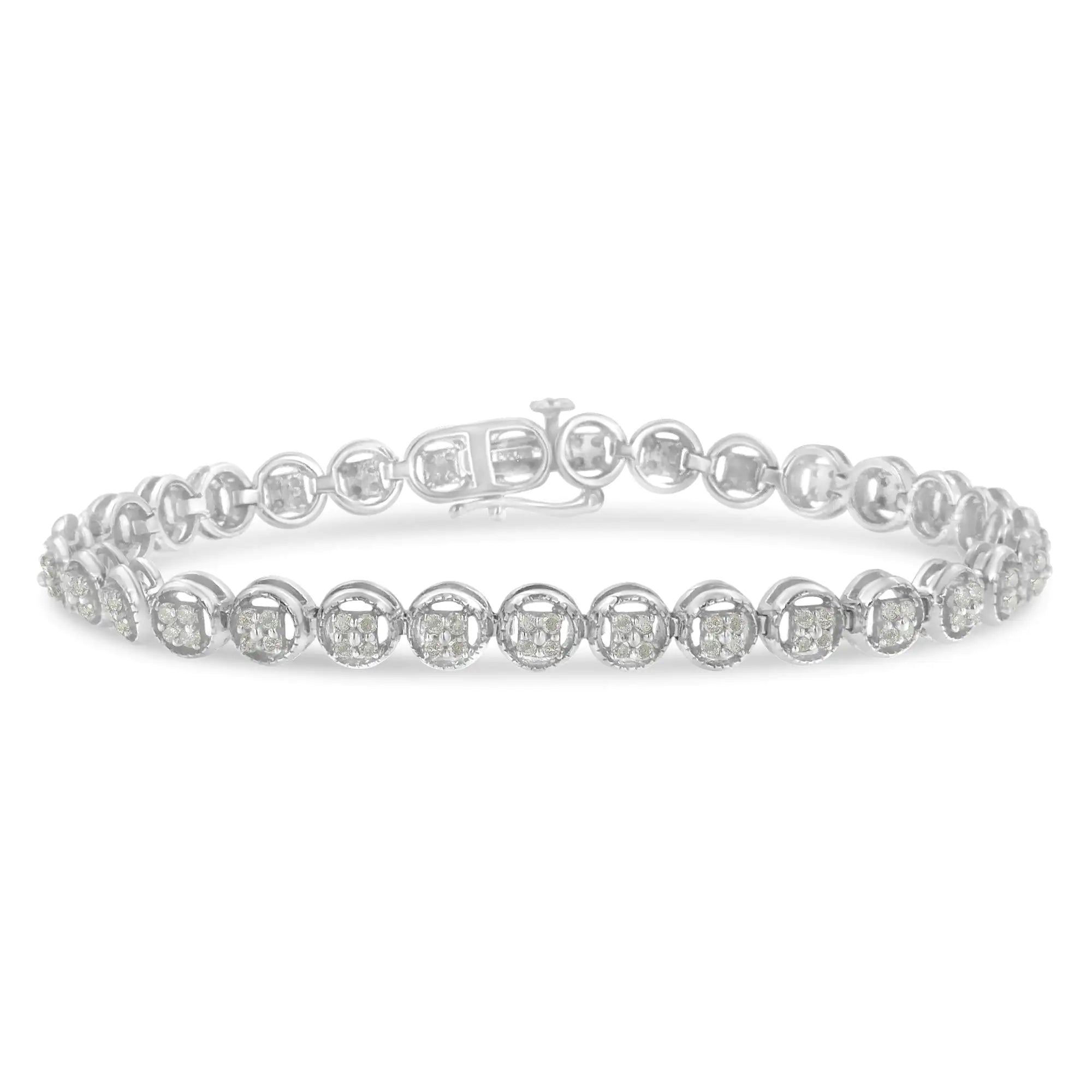 .925 Sterling Silver 1-1/3 Cttw Diamond 7" Open Circle Wheel Link Tennis Bracelet (I-J Color, I2-I3 Clarity) - Evallys.com # #