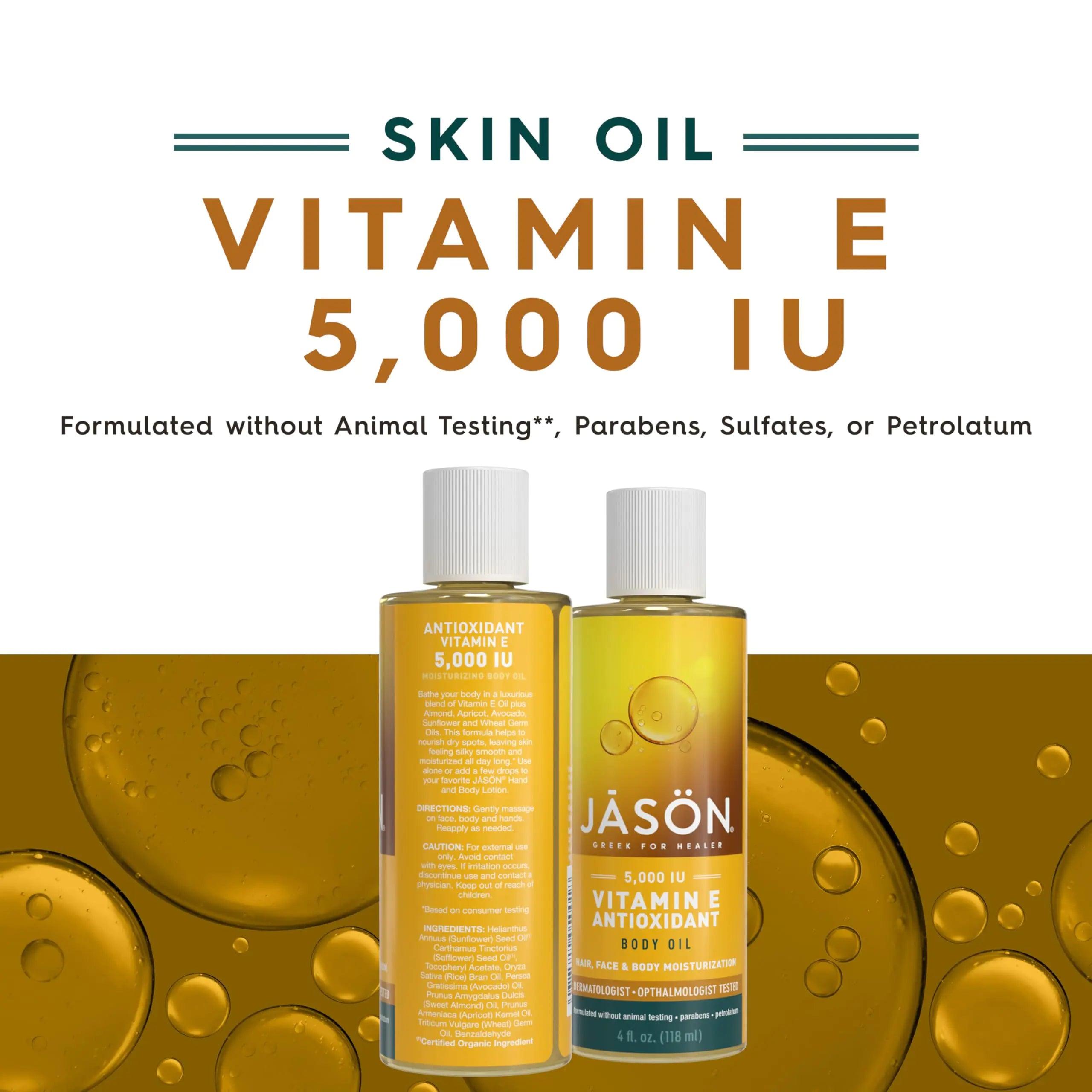 JASON Vitamin E 5,000 IU Moisturizing Body Oil, For Hair, Face, and Body, 4 Fluid Ounces 4 Fl Oz (Pack of 1) All-Over Body Skin Oil - Evallys.com # #