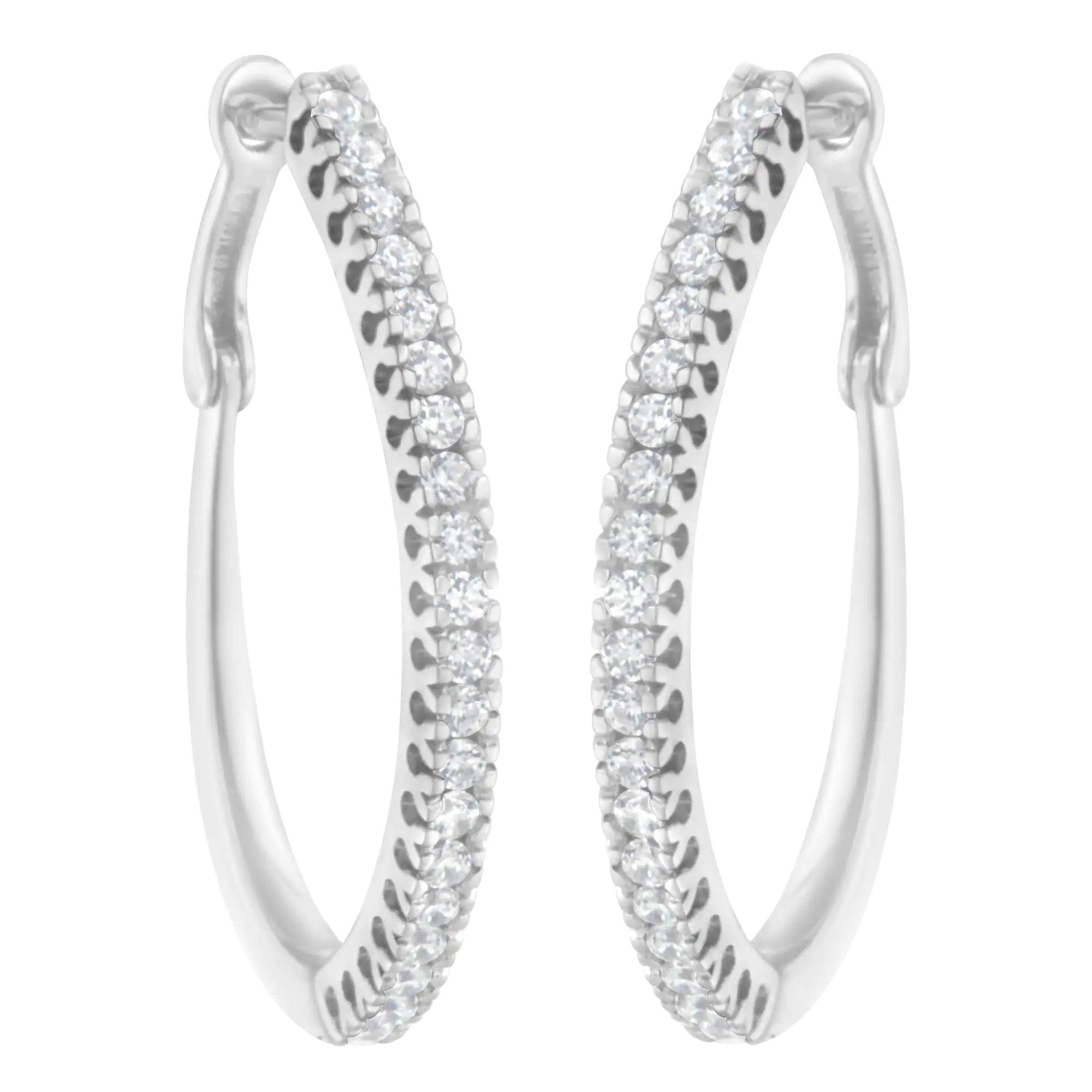 10KT White Gold 1/2 cttw Diamond Hoop Earrings (I-J, I2-I3) - Evallys.com # #