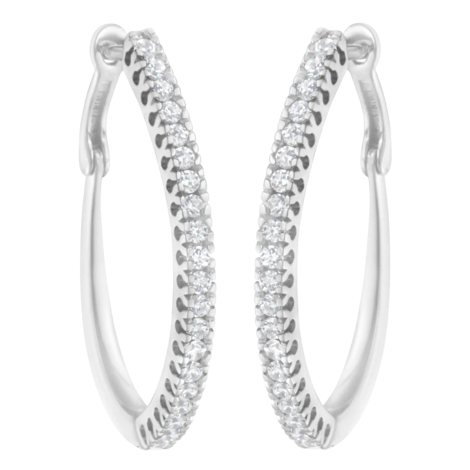 10KT White Gold 1/2 cttw Diamond Hoop Earrings (I-J, I2-I3) - Evallys.com # #