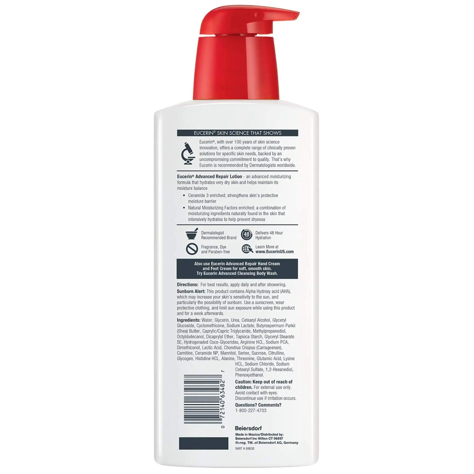 Eucerin Advanced Repair Body Lotion for Very Dry Skin, Unscented Lotion Formulated with Ceramides, 16.9 Fl Oz Bottle - Evallys.com # #