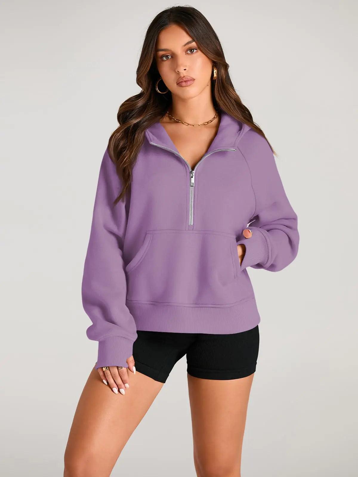 AUTOMET Womens Hoodies Half Zip Sweatshirts Fleece Jackets Tops Oversized Pullover Fall Outfits 2024 Winter Fashion Clothes Small Purple - Evallys.com # #