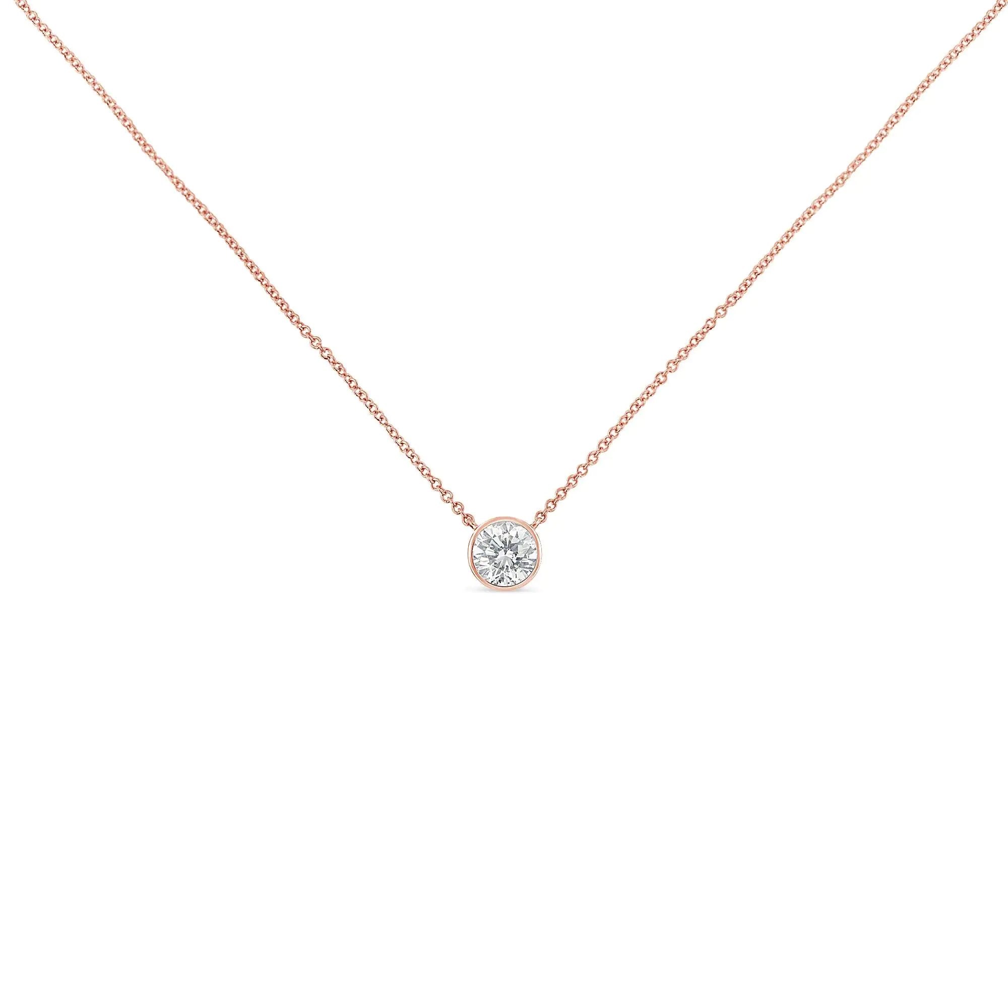 10K Gold 1/10 Carat Round Brilliant-Cut Diamond Modern Bezel-Set Solitaire 16"-18" Pendant Necklace - Evallys.com # #