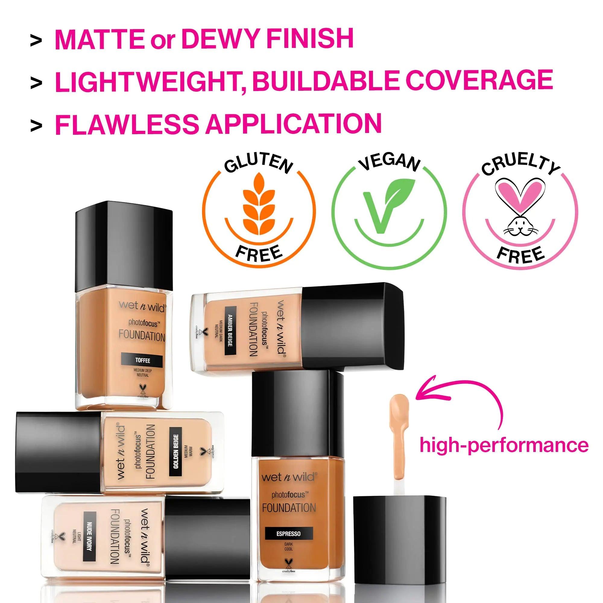 Wet n Wild Photo Focus Matte Liquid Foundation Amber Beige, Vegan & Cruelty-Free (Pack of 2) 1 Fl Oz (Pack of 2) - Evallys.com
