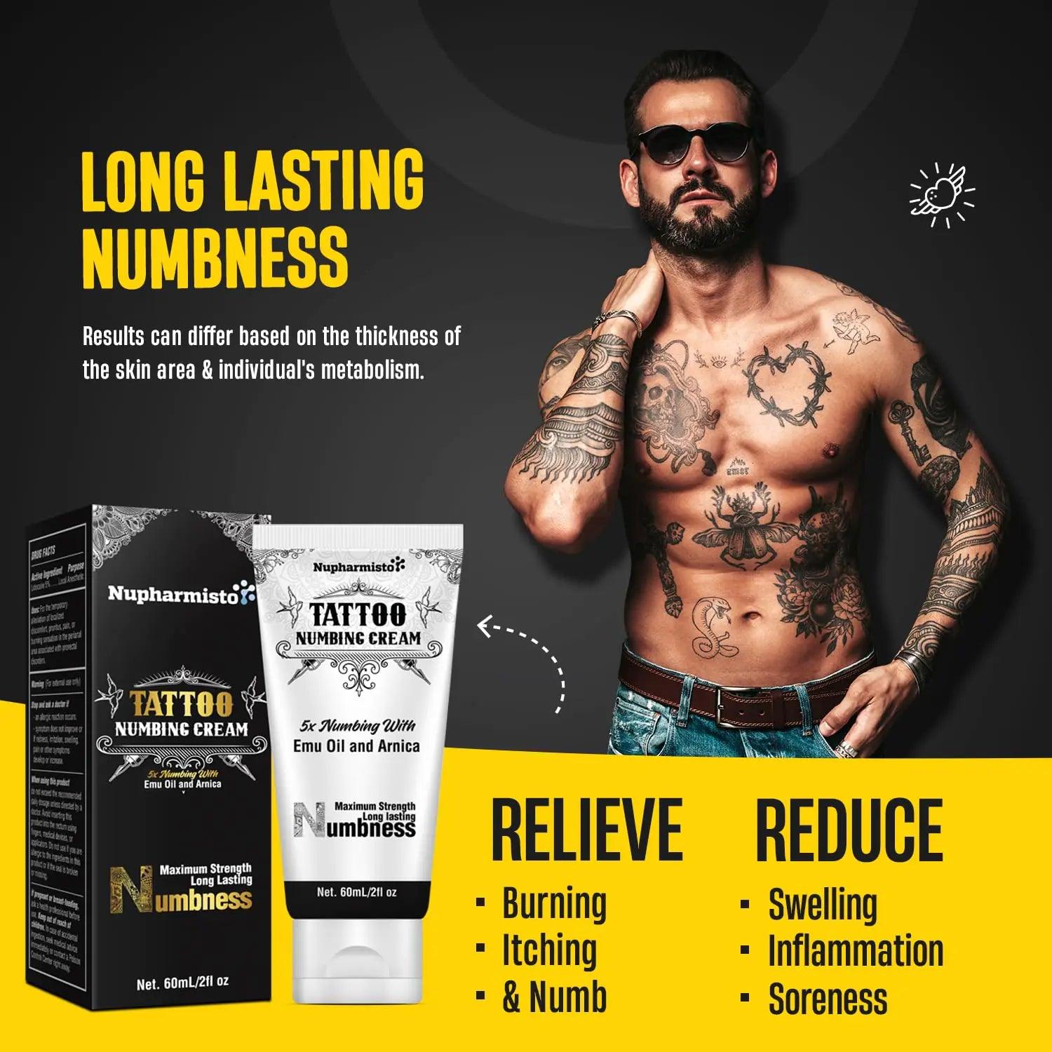 6 Hours Maximum Strength Numbing Cream Tattoo (2oz/ 60ml), Painless Tattoo Numbing Cream, Numbing Cream for Tattoos Extra Strength with 5x Numbing, Emu Oil and Arnica. 2oz/ 60ml - Evallys.com # #