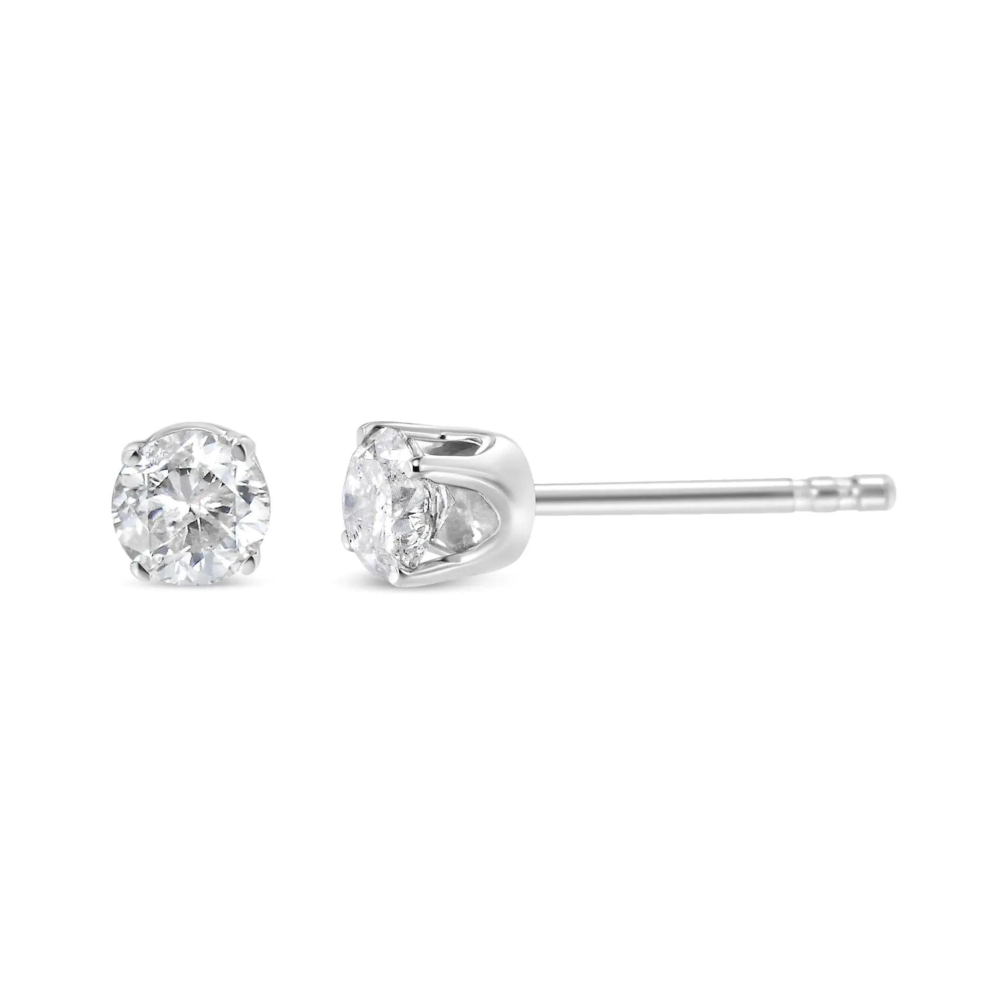 10K White Gold 3/8 Cttw Round Brilliant-Cut Near Colorless Near Colorless Diamond Classic 4-Prong Stud Earrings (I-J Color, I1-I2 Clarity) - Evallys.com # #