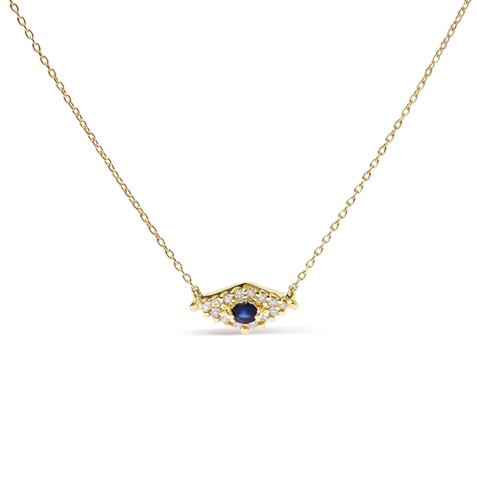 10K Yellow Gold Blue Sapphire and Diamond Accented Evil Eye 18