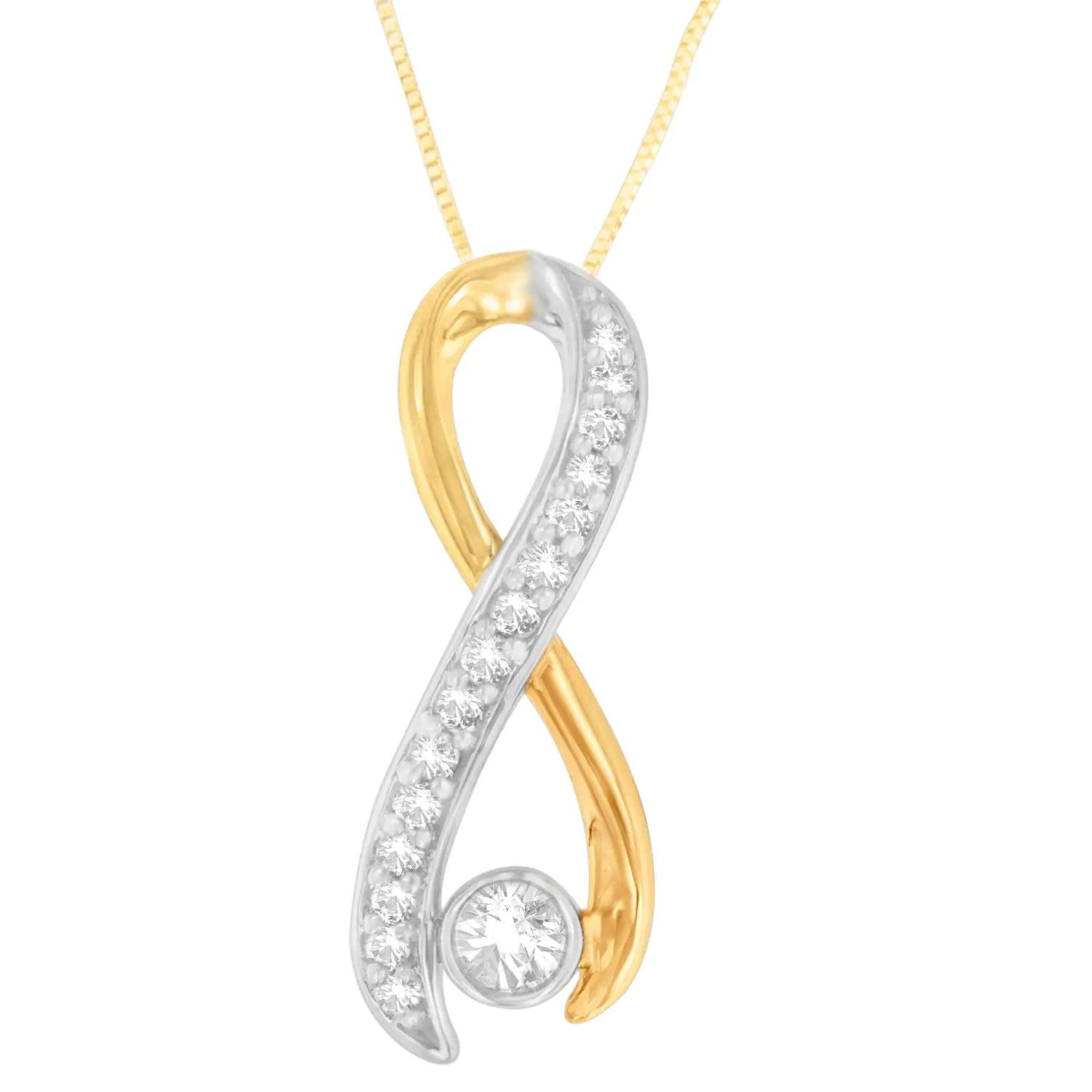 10K Two-Tone Gold 1/5 cttw Diamond Radiant Ribbon Pendant Necklace (H-I, I1-I2) - Evallys.com # #