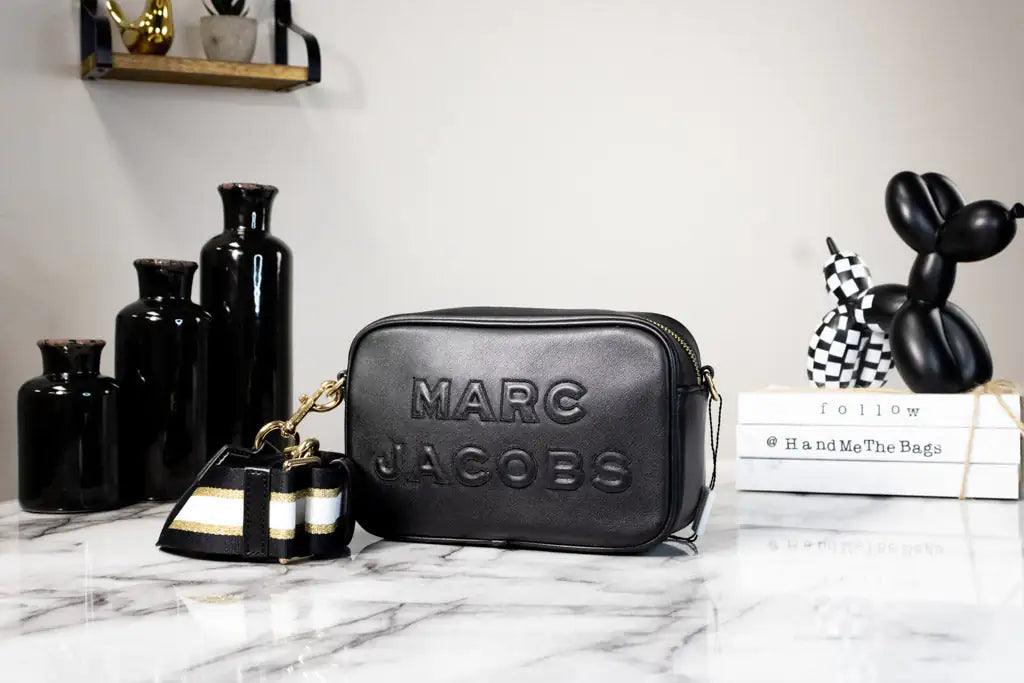 Marc Jacobs Flash Black Smooth Leather Logo Embossed Camera Crossbody Handbag - Evallys.com # #