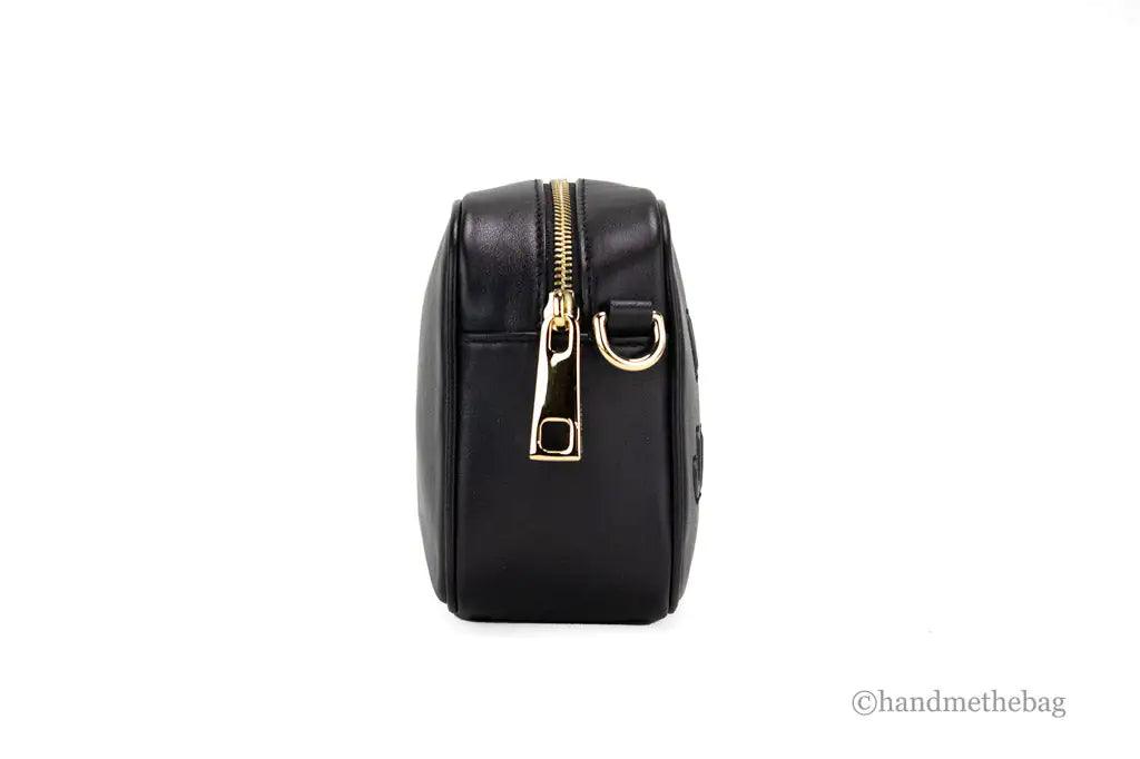 Marc Jacobs Flash Black Smooth Leather Logo Embossed Camera Crossbody Handbag - Evallys.com # #