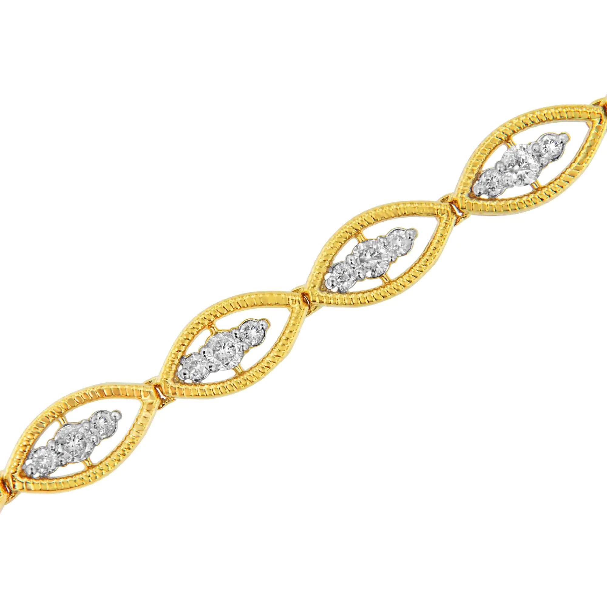 10K Yellow Gold Plated .925 Sterling Silver 1 cttw Prong Set Round-Cut Diamond Link Bracelet (J-K Color, I1-I2 Clarity) - 7.25" - Evallys.com # #