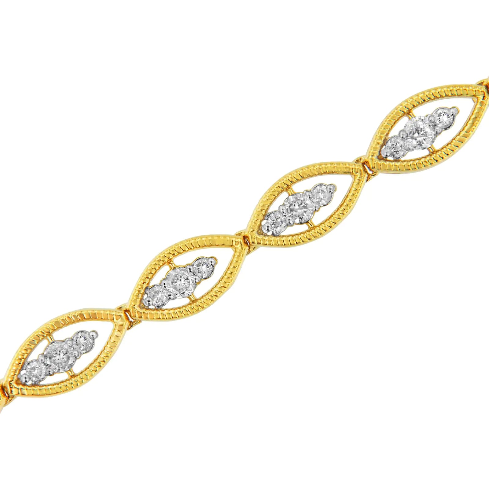 10K Yellow Gold Plated .925 Sterling Silver 1 cttw Prong Set Round-Cut Diamond Link Bracelet (J-K Color, I1-I2 Clarity) - 7.25