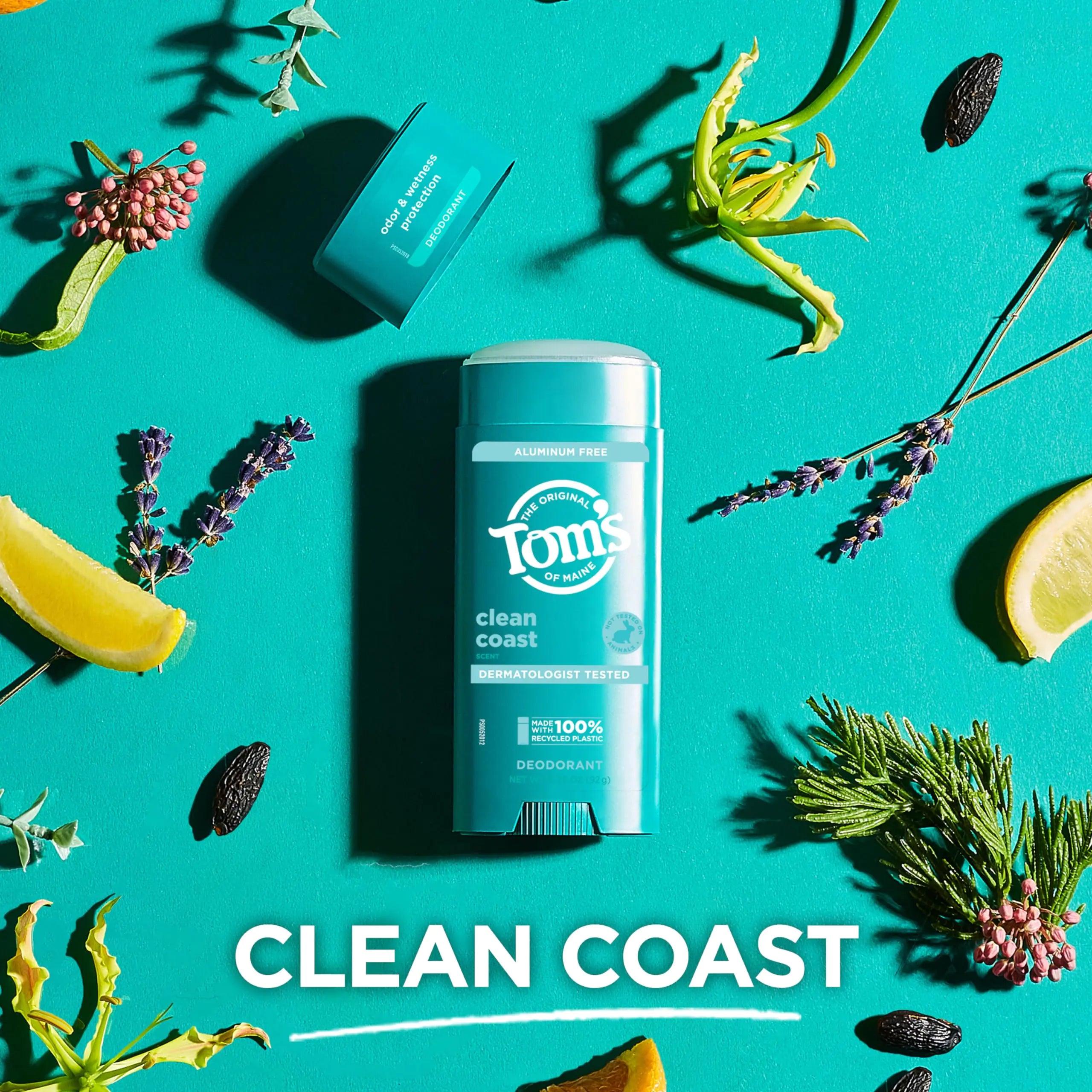 Tom’s of Maine Clean Coast Aluminum Free Natural Deodorant For Women & Men | Goes on Clear | Odor & Wetness Protection | Naturally Derived and Moisture-Locking Ingredients | 3.25 oz 3.25 Ounce (Pack of 1) - Evallys.com # #