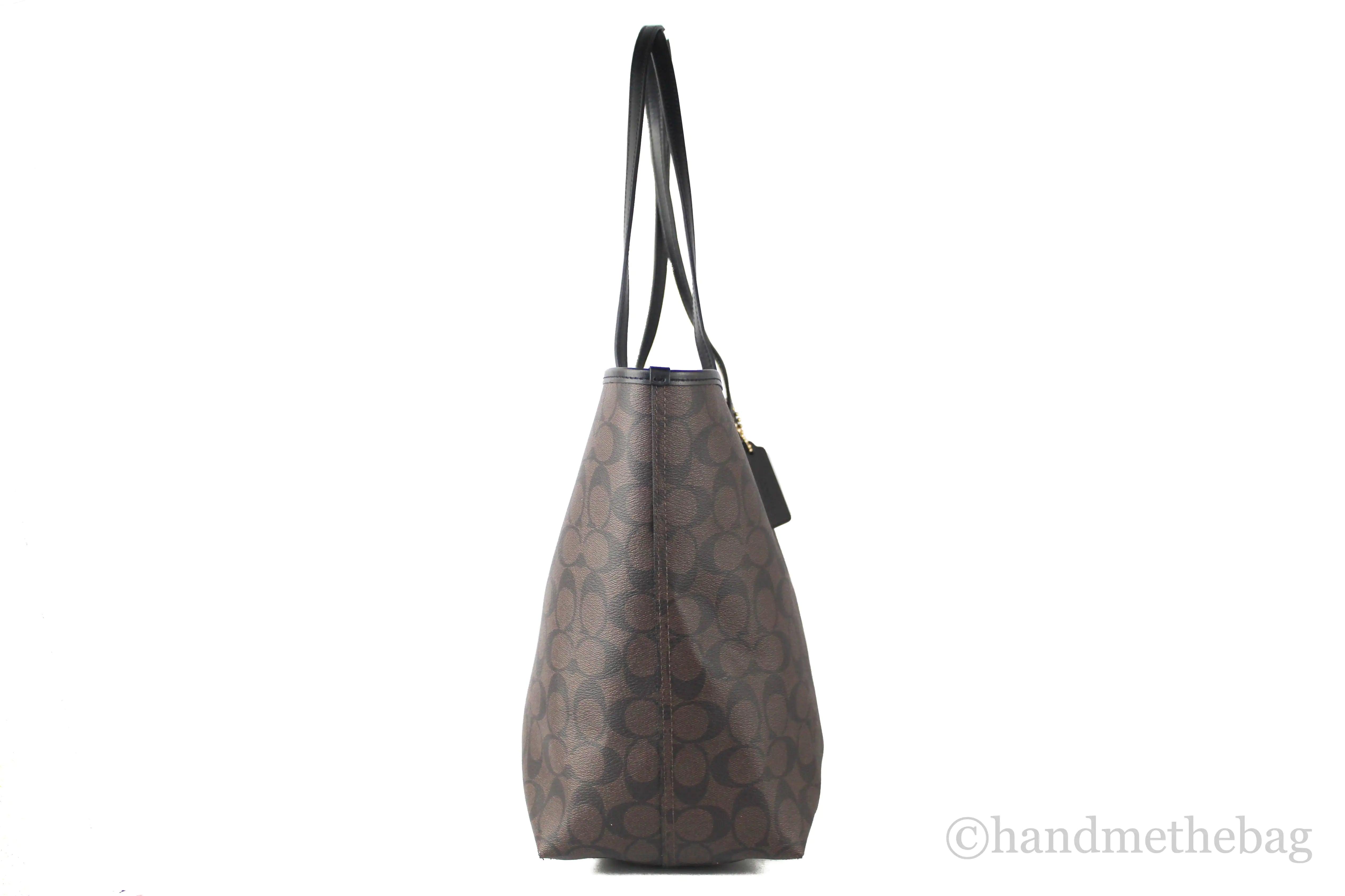 Coach (5696) Brown Black Signature Coated Canvas City Tote Shoulder Bag Handbag - Evallys.com # #