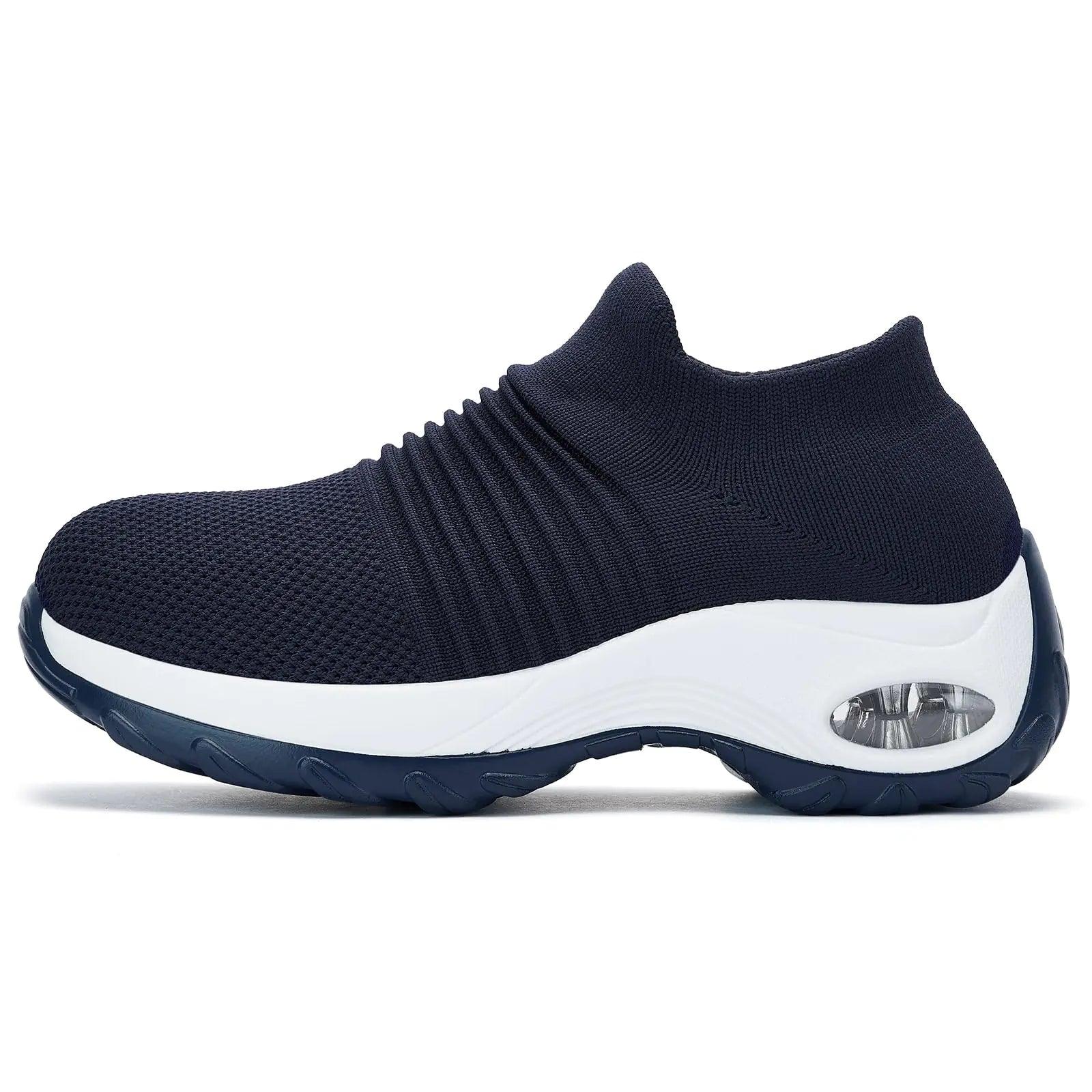 Women's Walking Shoes Sock Sneakers - Mesh Slip On Air Cushion Lady Girls Modern Jazz Dance Easy Shoes Platform Loafers 5.5 Navy Blue White - Evallys.com # #