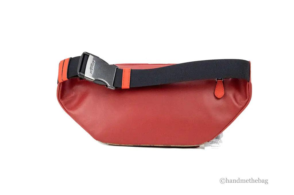 Coach Track Colorblock Khaki Red Leather Stamp Belt Bag - Evallys.com # #