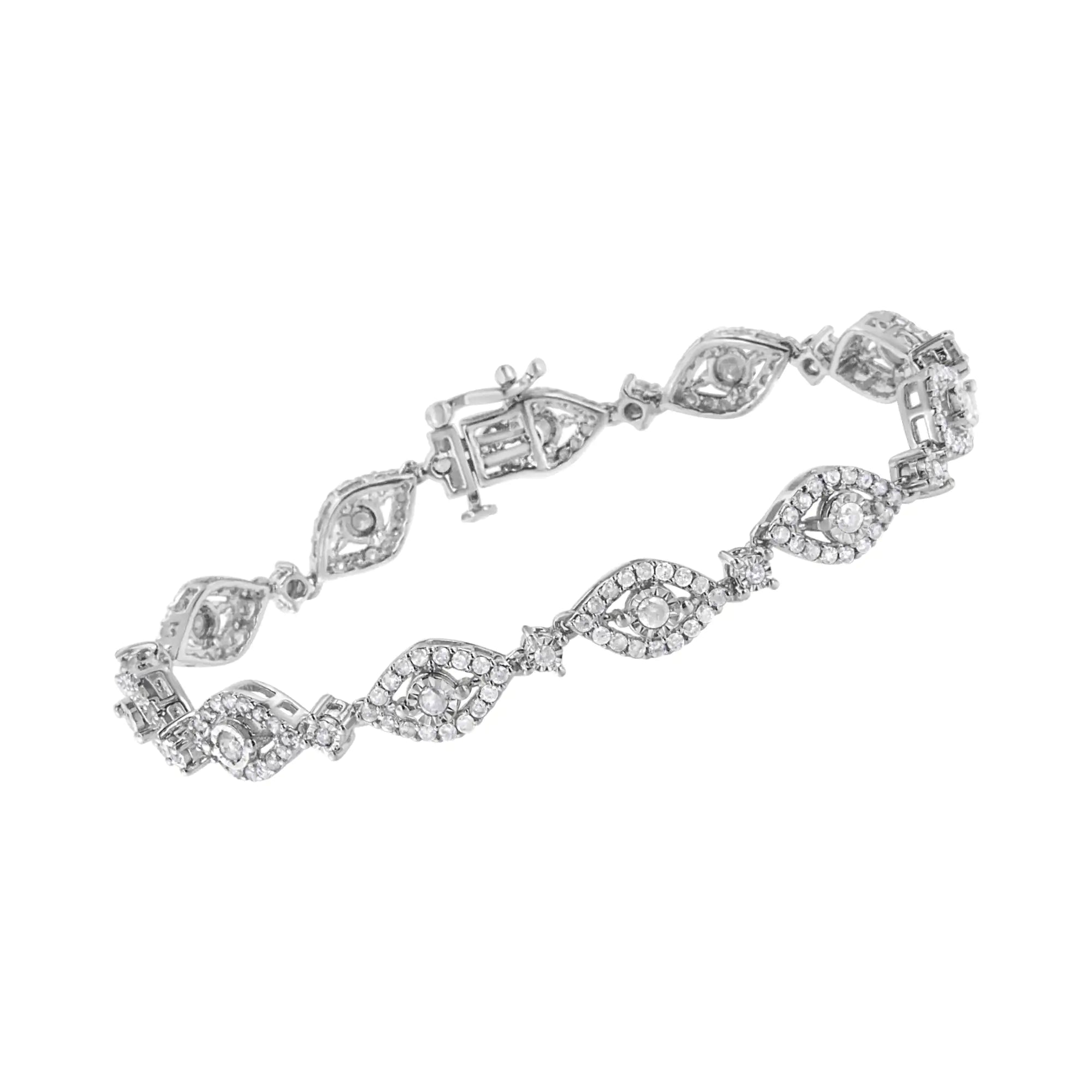 .925 Sterling Silver 2 1/2 Cttw Diamond Pear Shaped and Bezel Link Bracelet (I-J Color, I2-I3 Clarity) - 7.5 " - Evallys.com # #