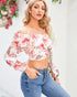 MIRACMODA Woman Off Shoulder Ruched Tie Back Crop Top Summer Lantern Sleeve Boho Shirt Blouse Large Leaves - Evallys.com # #
