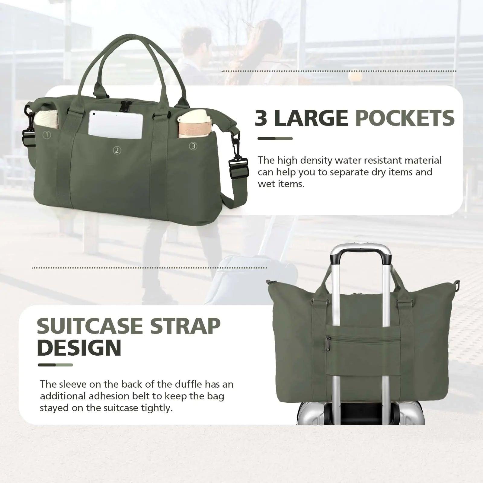 Travel Duffle Bag, Waterproof Weekender Bag Carry On Tote Bags for Women, Travel Essentials Sport Gym Bag for Men, Hospital Bag for Labor and Delivery, Overnight Bag Luggage Bag with Trolley Sleeve 06 Dark Green - Evallys.com # #