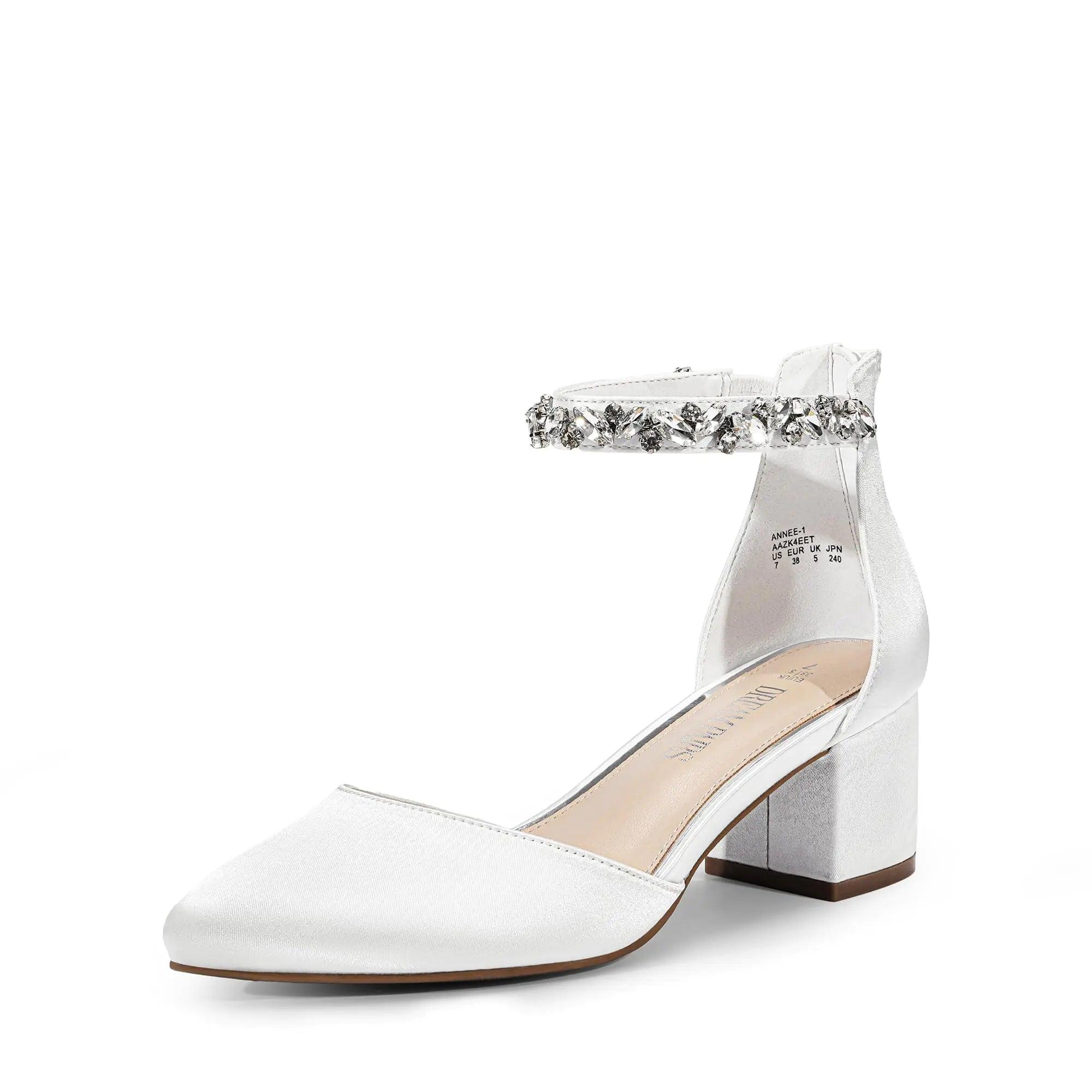 DREAM PAIRS ANNEE Heels Pumps Rhinestone Closed Toe Block Chunky Shoes 6 White-rhinestone - Evallys.com # #