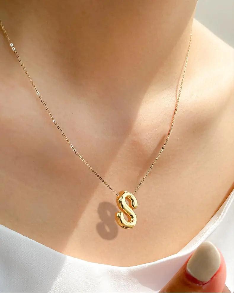 14K Gold Plated Initial Necklaces | Chunky Bubble Letter Pendant Necklace for Women Trendy | Gifts for Women Teens Friends T-Gold - Evallys.com # #