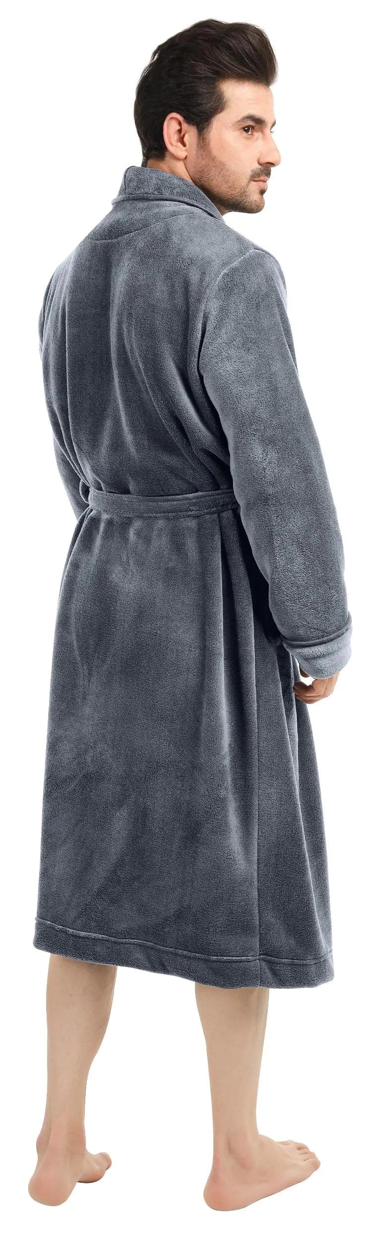 NY Threads Luxurious Men's Shawl Collar Fleece Bathrobe Spa Robe Large-X-Large Grey - Evallys.com