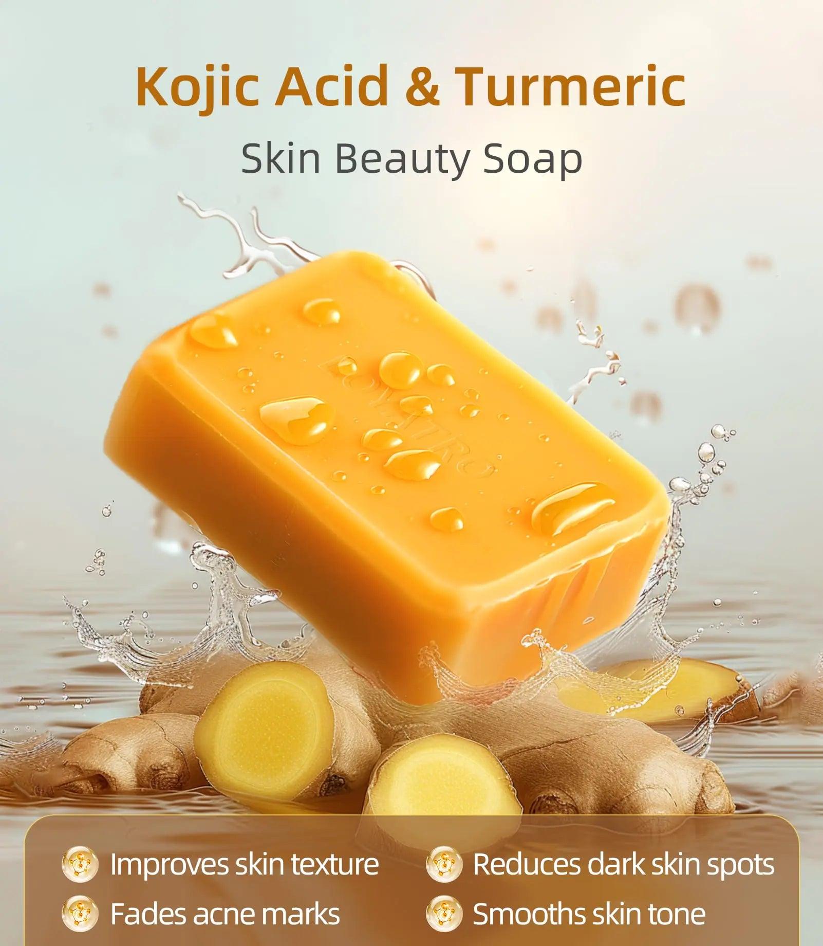 Turmeric Soap for Dark Spots Kojic Acid Turmeric Soap Bar for Face & Body, Deep Cleansing, Gentle Soap Sensitive Skin Formula, All Skin Types for Men And Women Soap1 Pack+bag - Evallys.com # #