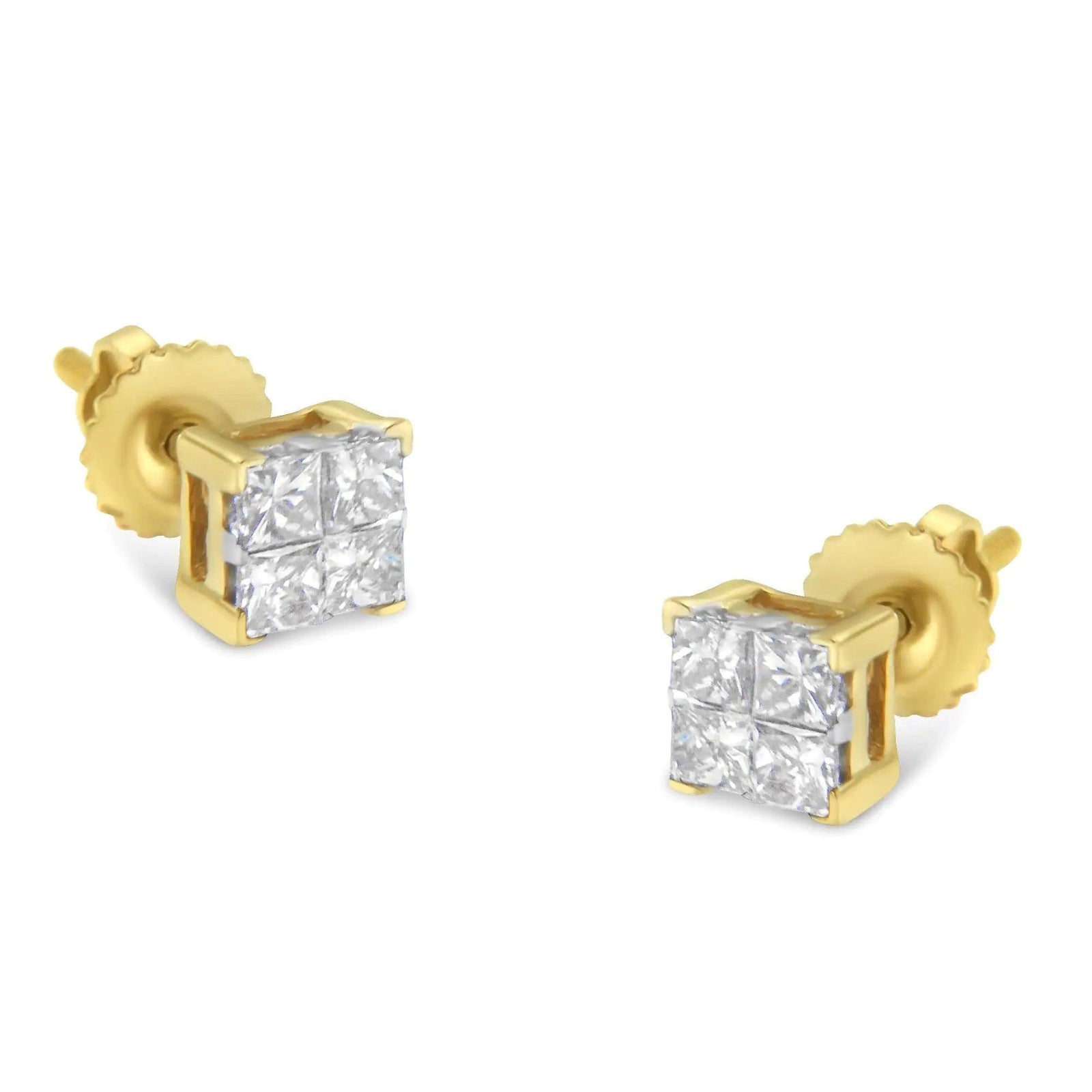 10K Gold Princess Diamond Composite Stud Earring (1/2 cttw, I-J Color, I1-I2 Clarity) - Evallys.com # #