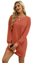 WIHOLL Womens Long Sleeve Dress Loose Fit Casual Crewneck Flowy Mini Dresses with Pockets Fall Fashion 2024 Caramel Large - Evallys.com # #