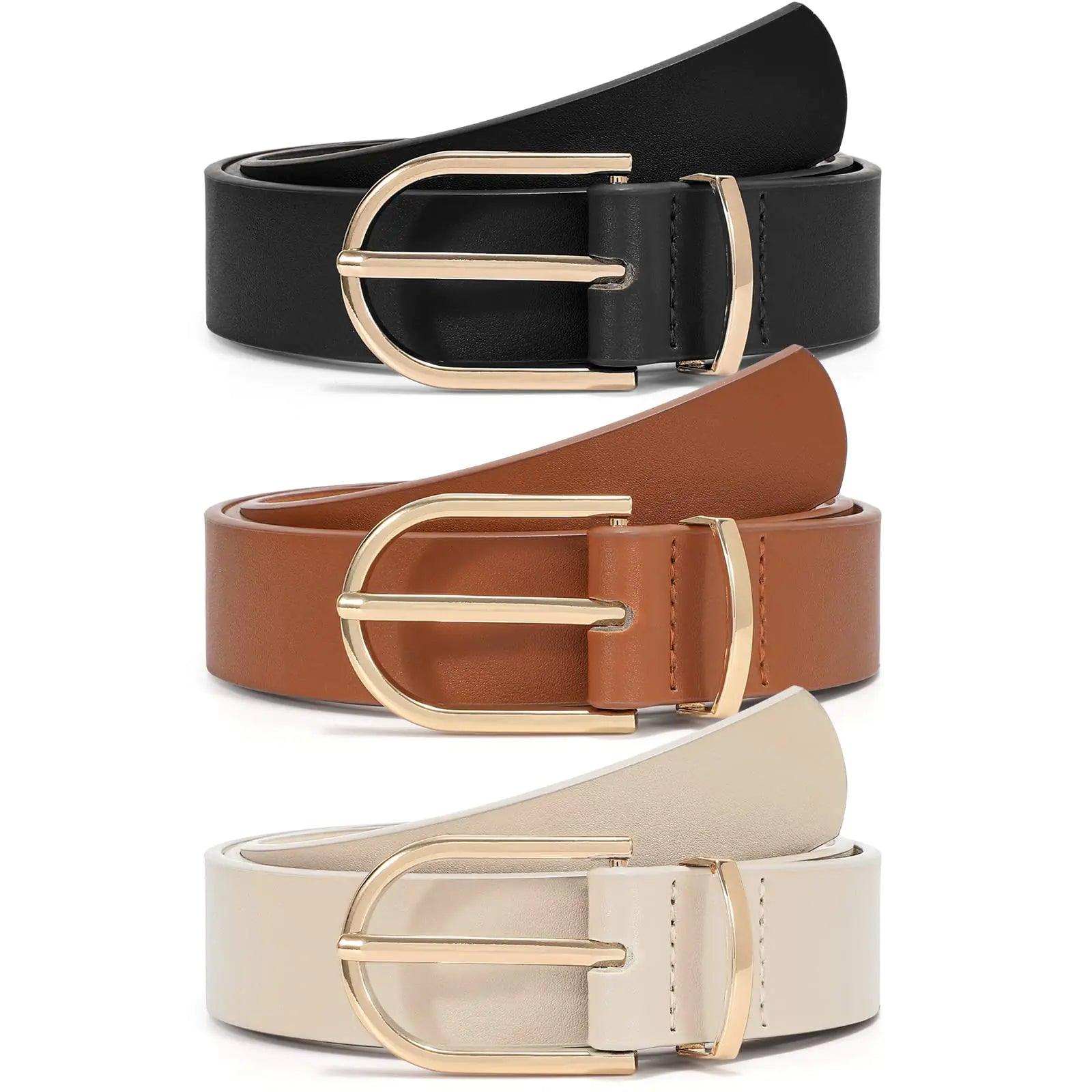 VONMELLI 3 Pack Women's Belts for Jeans Pants Fashion Gold Buckle Ladies Dress Belt C-black+brown+beige XXXL: Fit Waist Size 51-54 Inches - Evallys.com # #