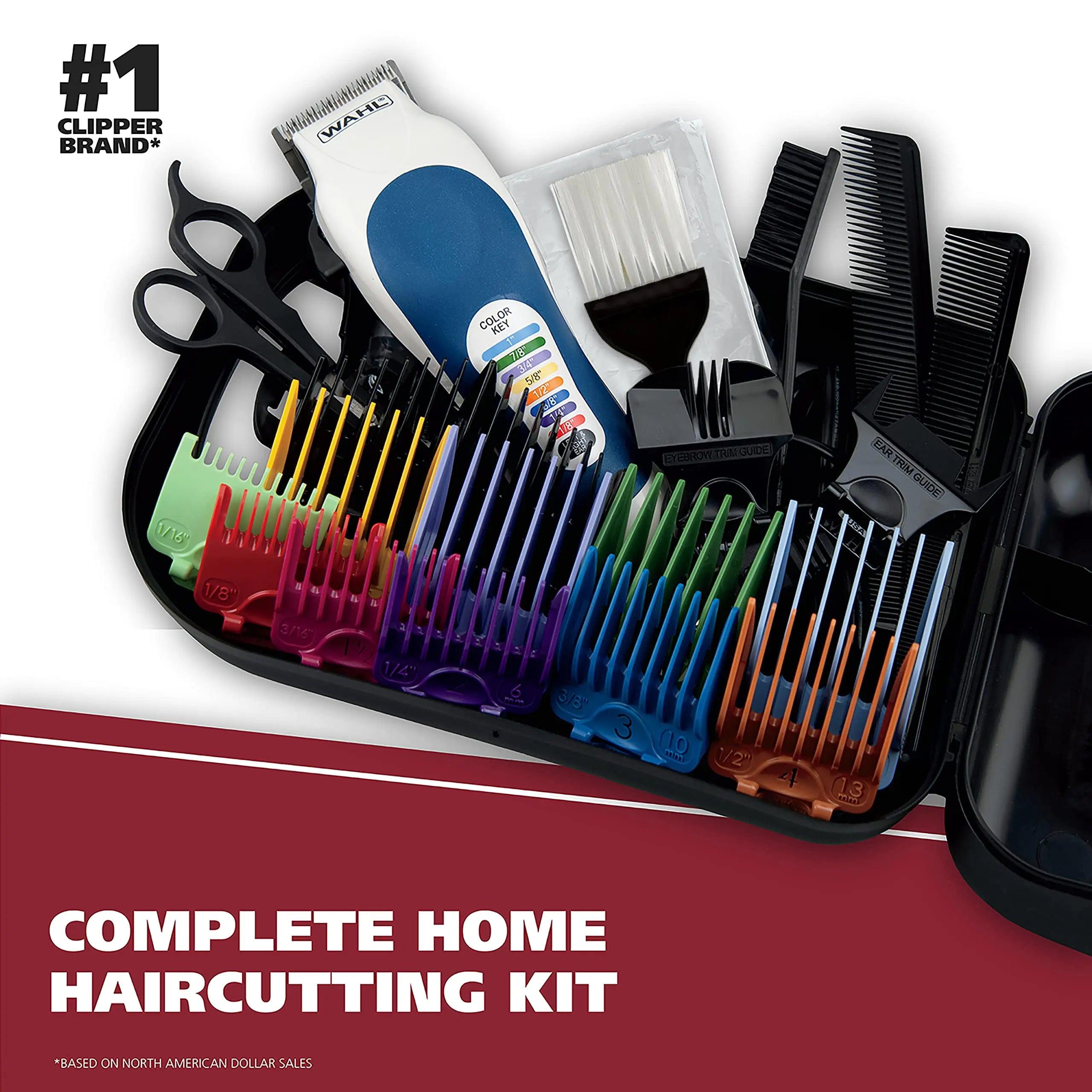 Wahl Clipper USA Color Pro Complete Haircutting Kit with Easy Color Coded Guide Combs - Corded Clipper for Hair clipping & Grooming Men, Women, & Children - Model 79300-1001M 1 Count (Pack of 1) - Evallys.com # #