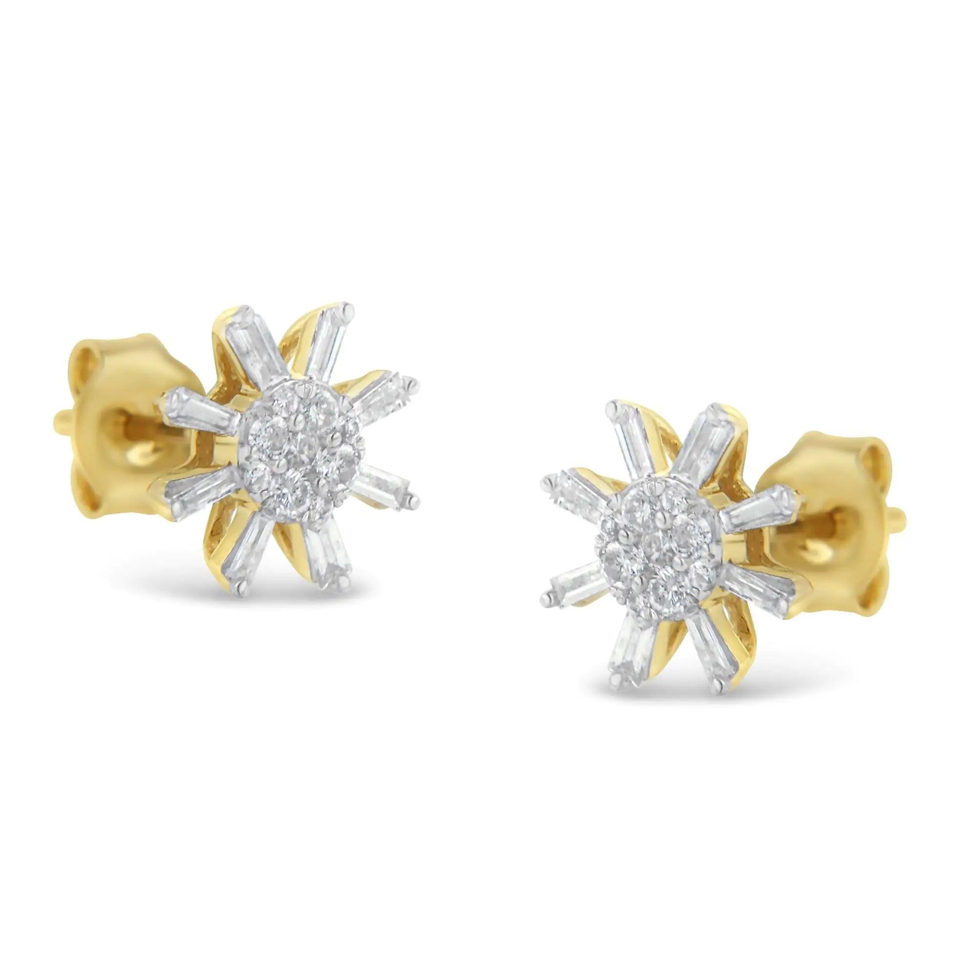 10k Yellow Gold Round and Baguette Diamond Stud Earring (0.50 cttw, H-I Color, I2-I3 Clarity) - Evallys.com # #