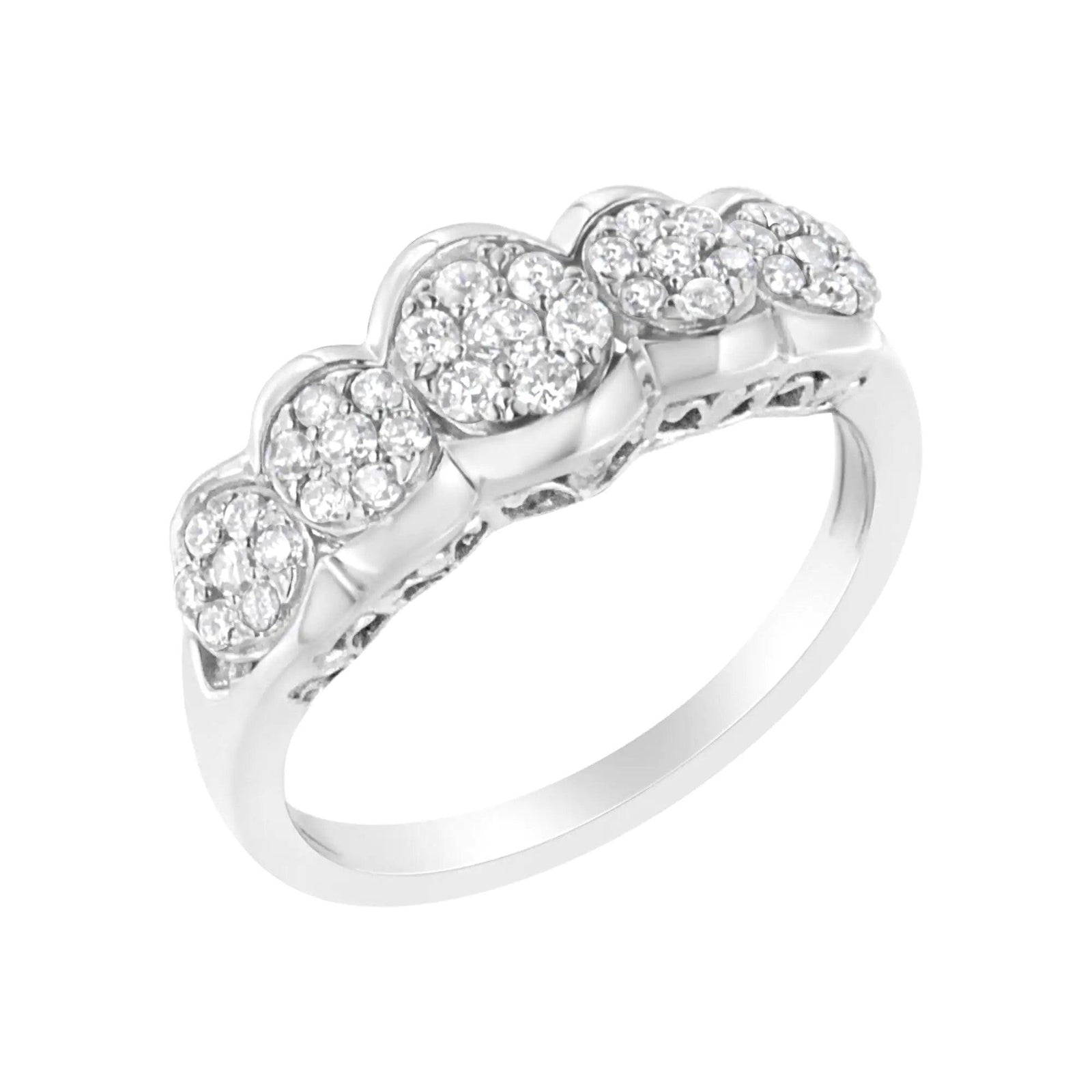 .925 Sterling Silver 1/2 cttw Lab Grown Diamond 5 Flower Ring (F-G Color, VS2-SI1 Clarity) - Evallys.com # #