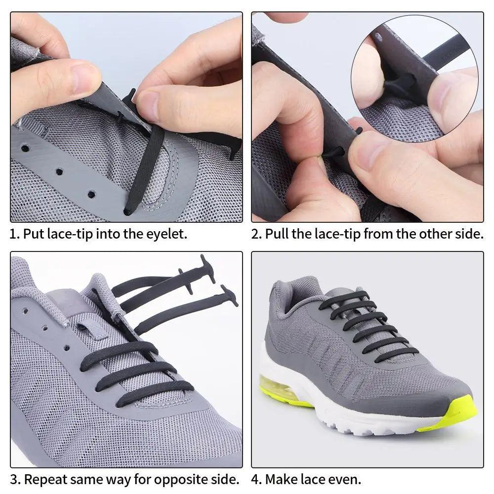 HOMAR No Tie Shoelaces for Kids and Adults Stretch Silicone Elastic No Tie Shoe Laces Adult Size Purple - Evallys.com # #