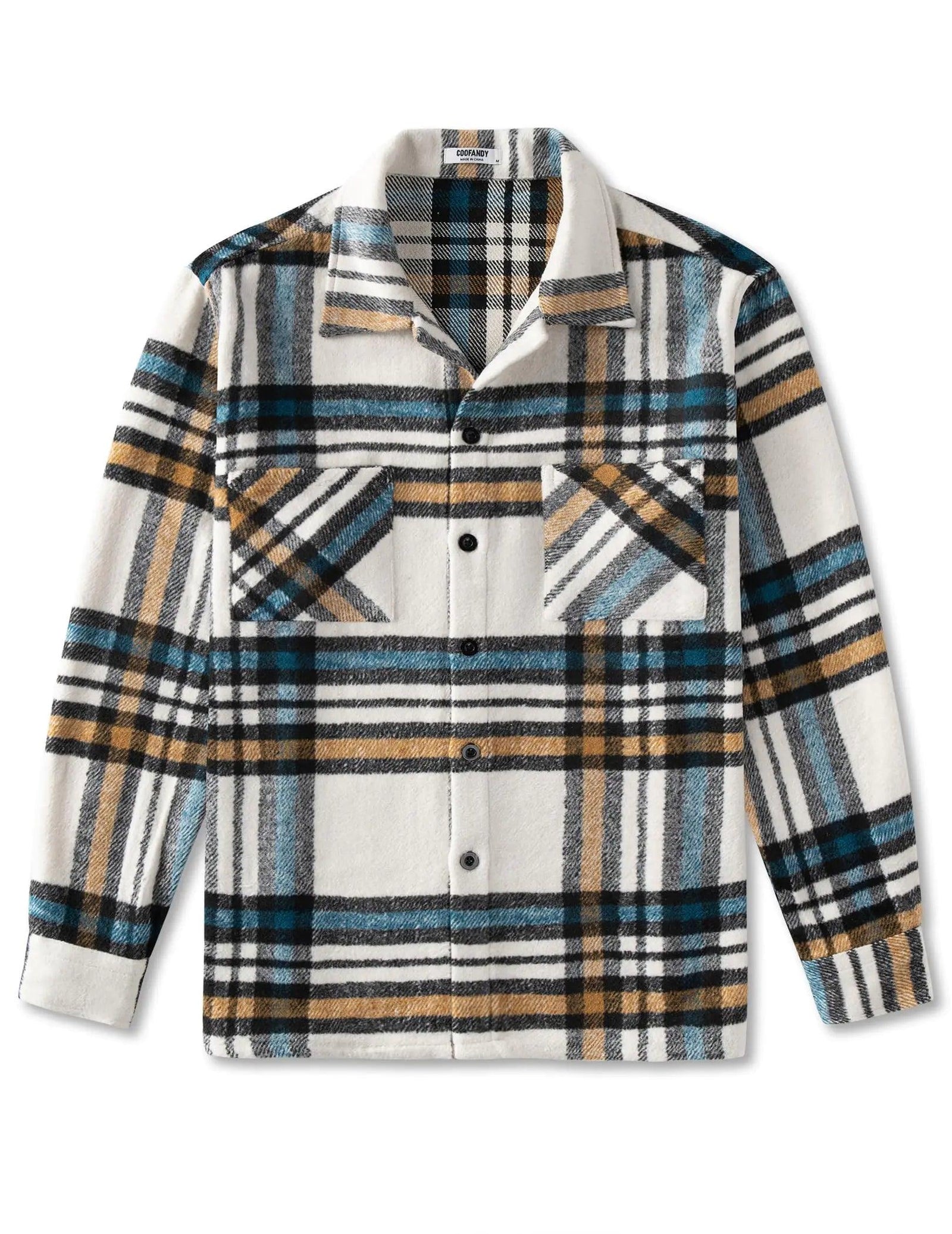 COOFANDY Men's Flannel Shirts Casual Button Down Plaid Shirt Jacket Long Sleeve Fleece Shacket with Pockets White Blue XX-Large - Evallys.com # #