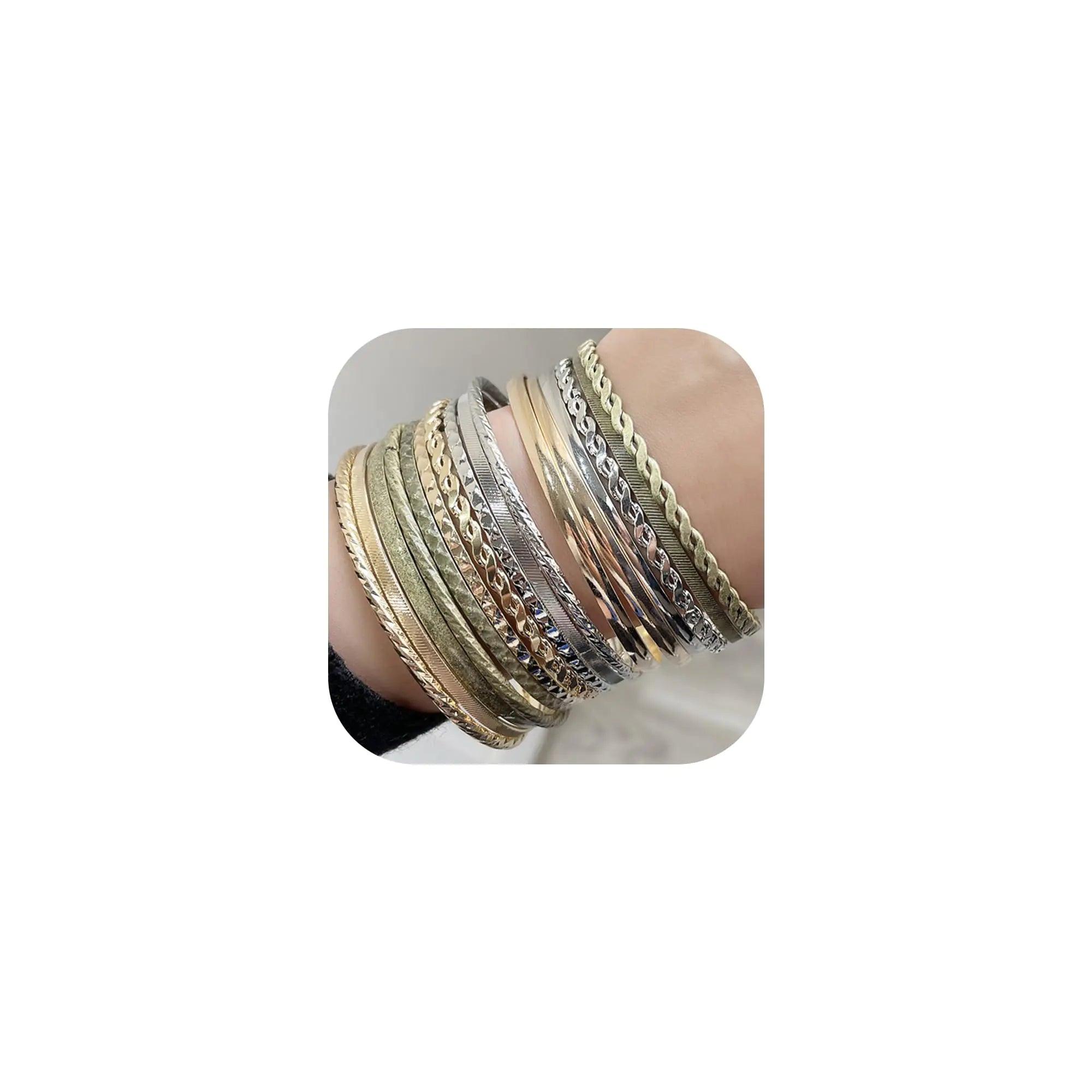 16Pcs Gold Bangle Bracelets for Women - Multi Layer Stackable Textured Bracelets Boho Jewelrys Set. B set 16pc multi - Evallys.com # #