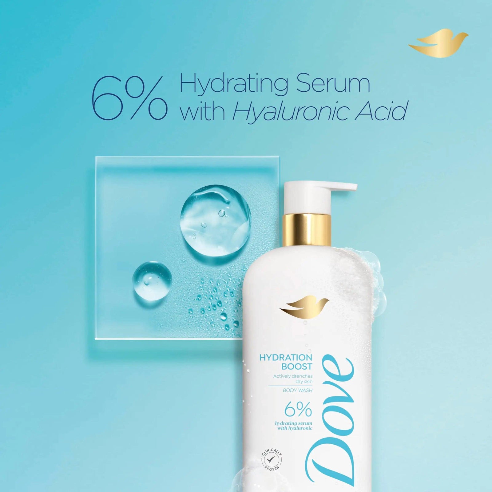 Dove Body Wash Hydration Boost Actively drenches dry skin 6% hydration serum with hyaluronic 18.5 oz - Evallys.com # #