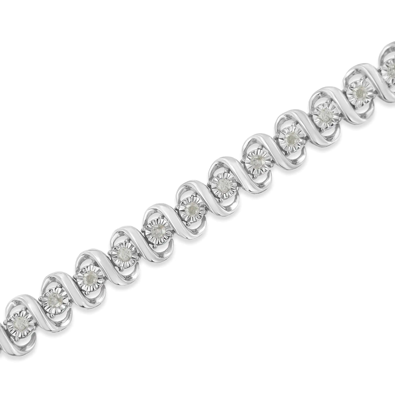 .925 Sterling Silver 1.0 cttw Miracle-Set Round Diamond S-Link Tennis Bracelet (I-J Color, I3 Clarity) -7