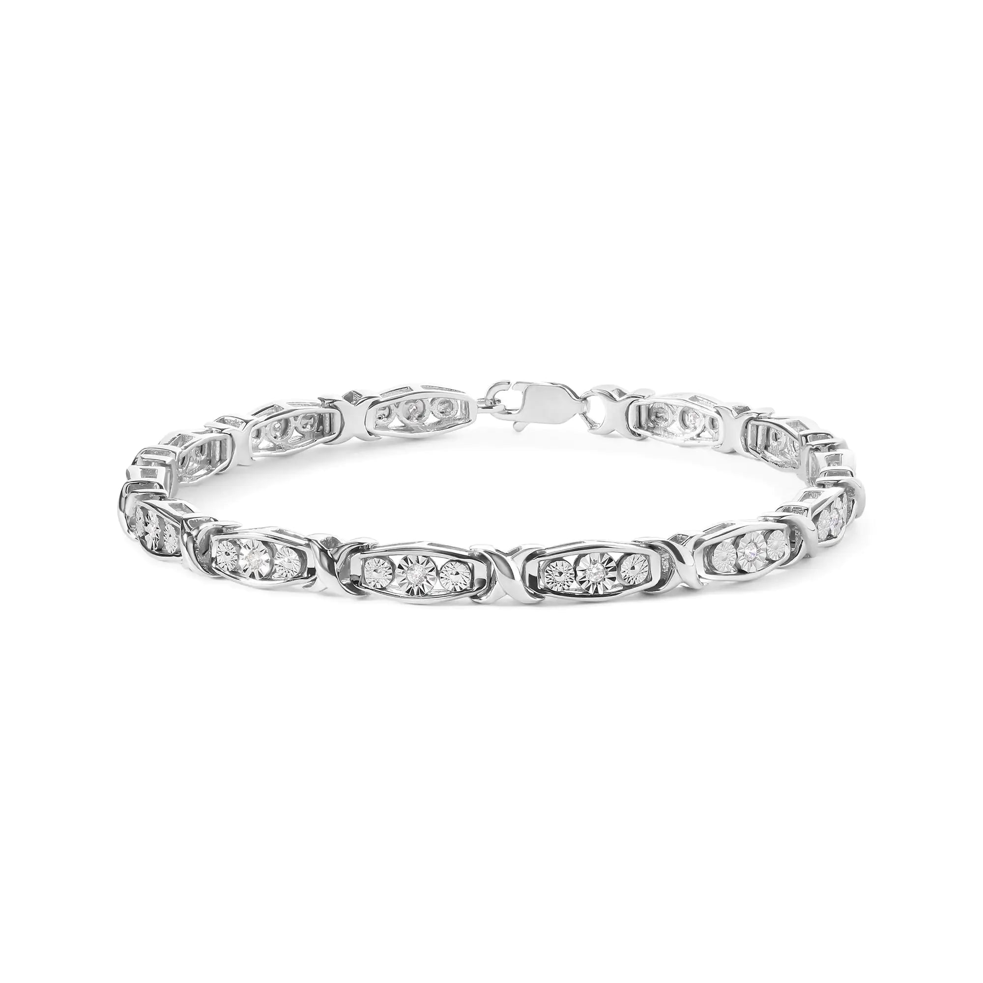 .925 Sterling Silver 1/4 Cttw Round Diamond Link Bracelet - Size 7.50" - (I-J Color, I2-I3 Clarity) - Evallys.com # #