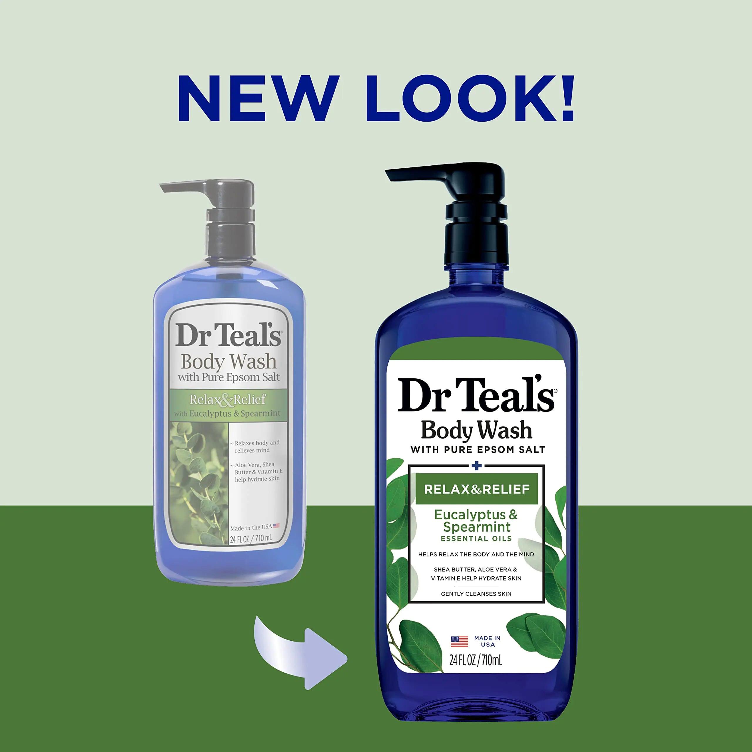 Dr Teal's Body Wash with Pure Epsom Salt, Relax & Relief with Eucalyptus & Spearmint, 24 fl oz (Pack of 4) (Packaging May Vary) - Evallys.com # #