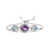 .925 Sterling Silver Oval Amethyst and Pear Blue Topaz with Diamond Accent Lariat 4”-10” Adjustable Bolo Bracelet (H-I Color, SI1-SI2 Clarity) - Evallys.com # #