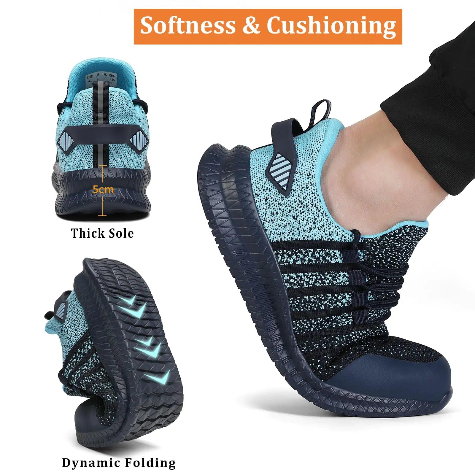 Steel Toe Shoes for Men and Women Comfortable Lightweight Work Safety Shoes Puncture Proof Slip Resistant Indestructible Sneakers Construction Work Utility Shoes 12 Women/10.5 Men Blue - Evallys.com # #