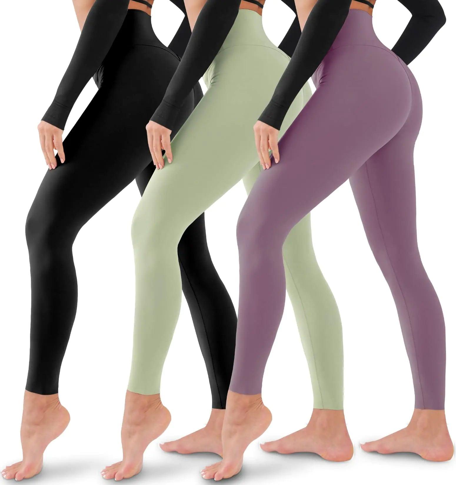 3 Pack Leggings for Women-No See-Through High Waisted Tummy Control Yoga Pants Workout Running Legging Assorted23 Large-X-Large - Evallys.com # #