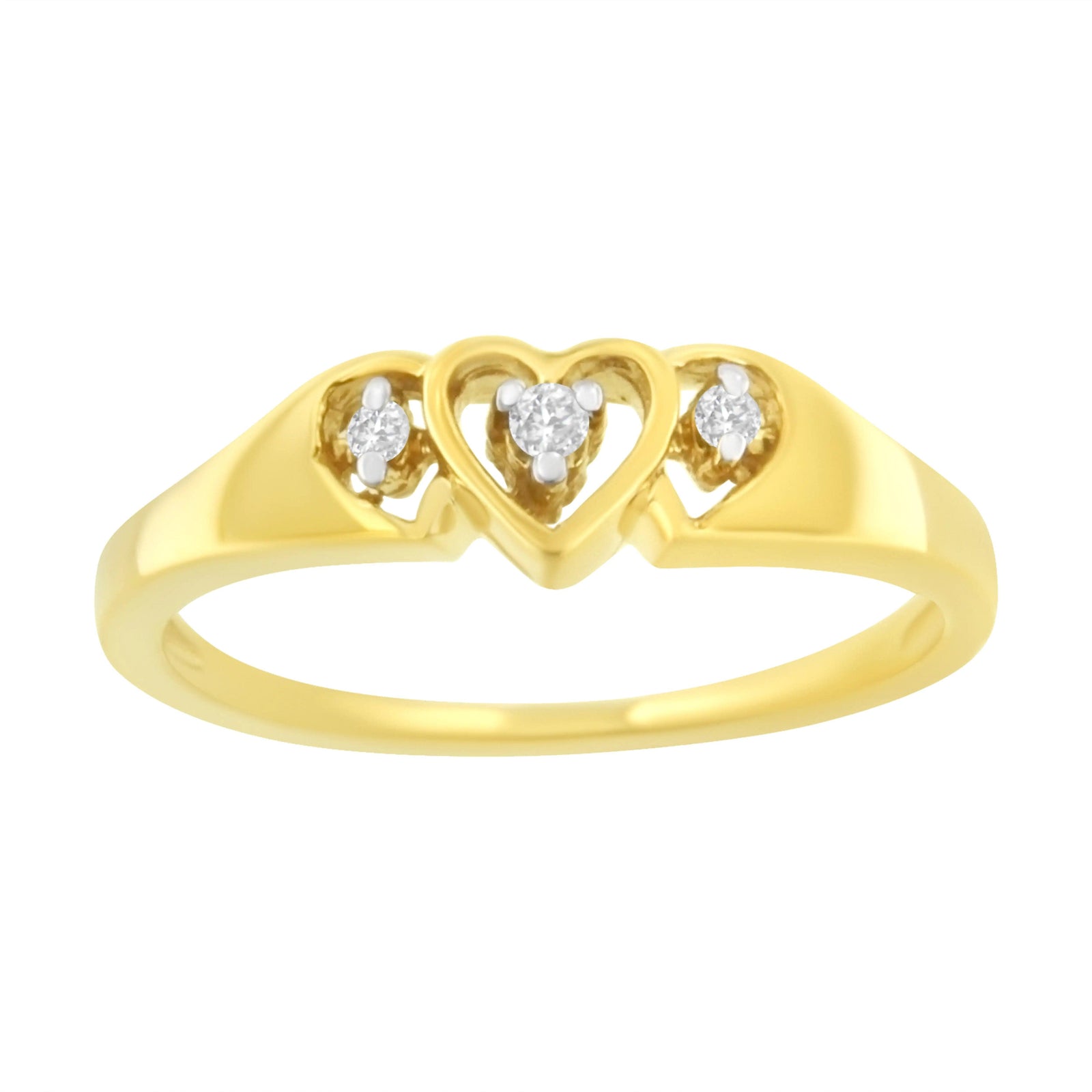 10KT Yellow Gold 1/20 cttw Diamond Triple Heart Diamond Ring (K-L, I1-I2) - Evallys.com # #