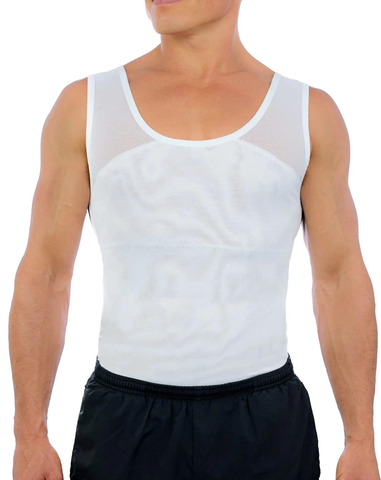 Esteem Apparel Original Men's Chest Compression Shirt to Hide Gynecomastia Moobs Shapewear Medium White - Evallys.com # #