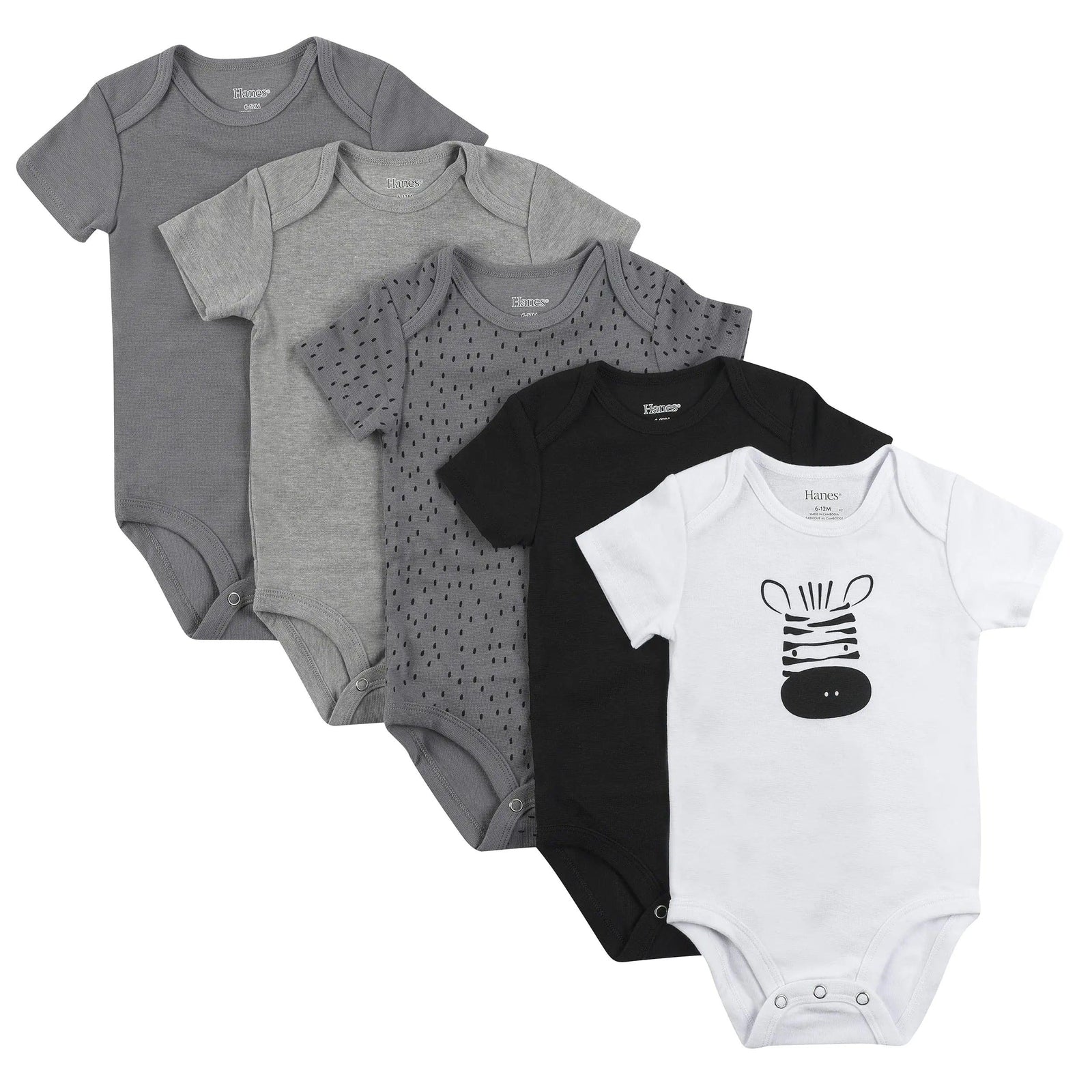 Hanes Baby and Toddler Ultimate Flexy Short Sleeve Bodysuit (5 Pack) 18-24 Months Grey/Black - Evallys.com # #