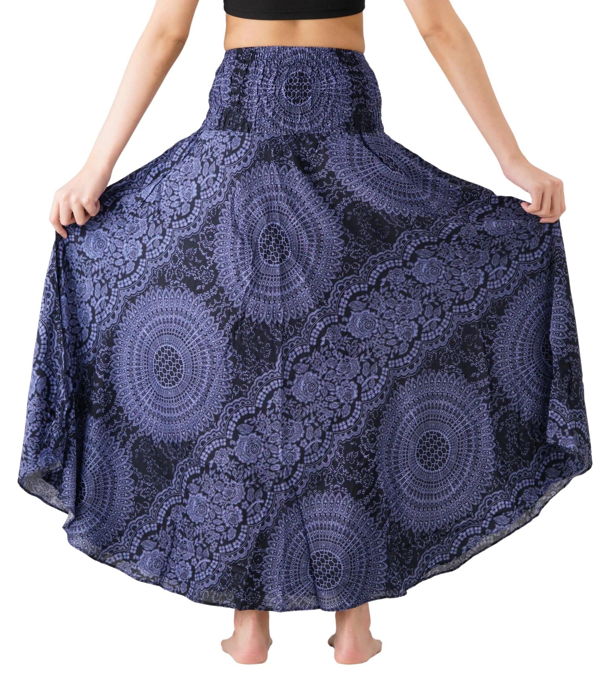 Long Skirts for Women Maxi Boho Skirt Floral Print Blossom Navy 20-24 Plus - Evallys.com
