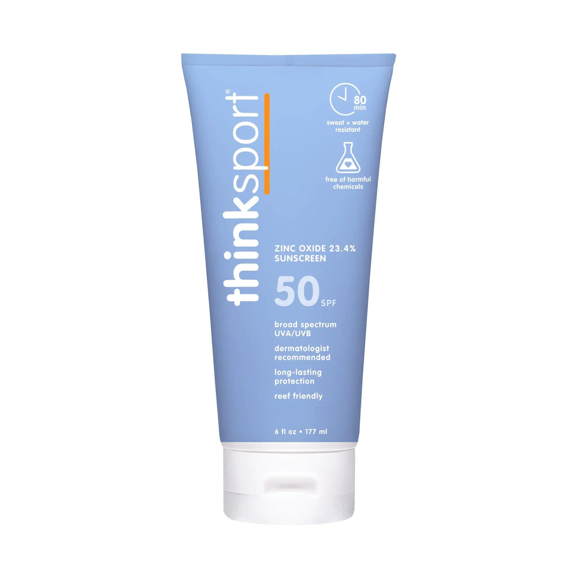 Thinksport SPF 50+ Mineral Sunscreen – Safe, Natural Sunblock for Sports & Active Use - Water Resistant Sun Cream –UVA/UVB Sun Protection – Vegan, Reef Friendly Sun Lotion, 6oz 6 Fl Oz (Pack of 1) - Evallys.com # #